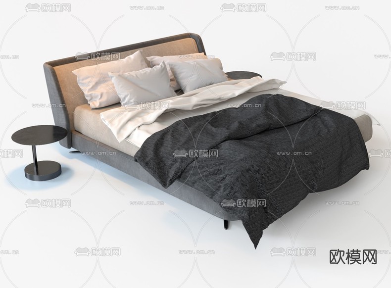 Flexform 现代黑白双人床3d模型下载(渲染图2)