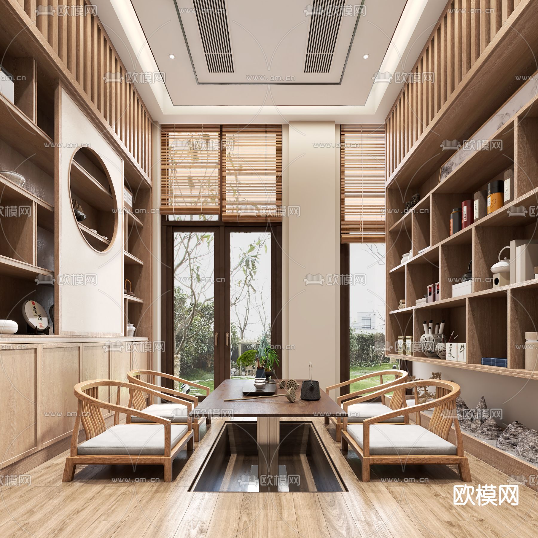 新中式茶室3d模型下载_ID12099297_3dmax免费模型-欧模网