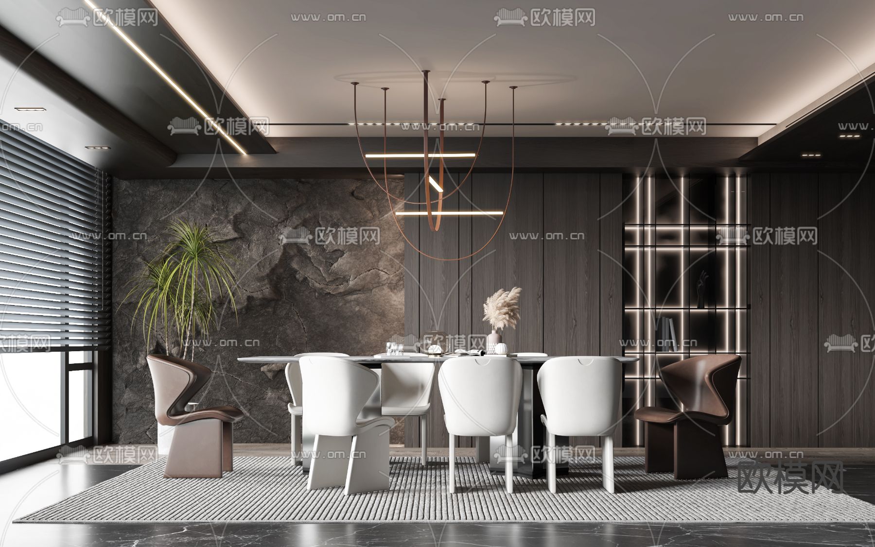 现代轻奢餐厅3d模型下载_ID12101855_3dmax免费模型-欧模网