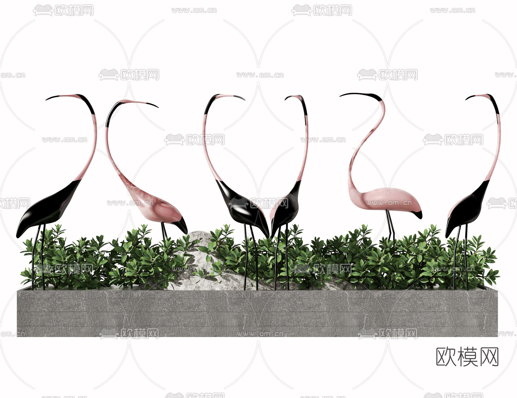 现代火烈鸟雕塑假山小品3d模型下载