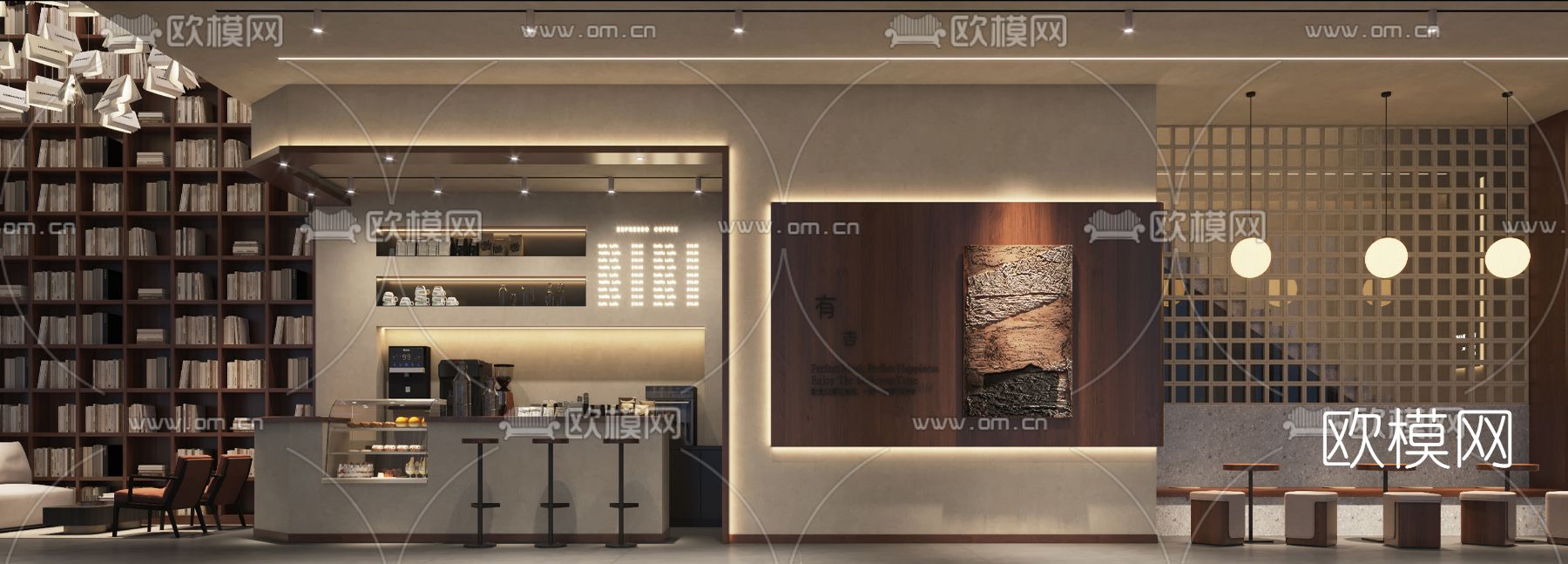 现代复式咖啡厅3d模型下载（渲染图1）