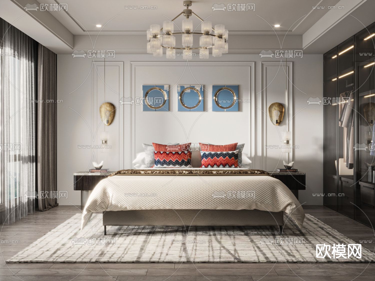 现代轻奢卧室3d模型下载