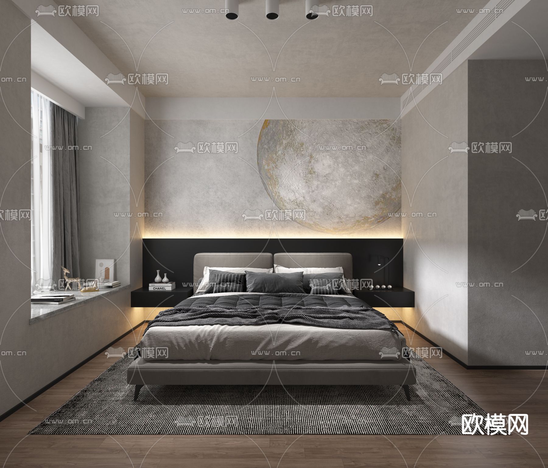 现代高级灰卧室3d模型下载_ID12099037_3dmax免费模型-欧模网