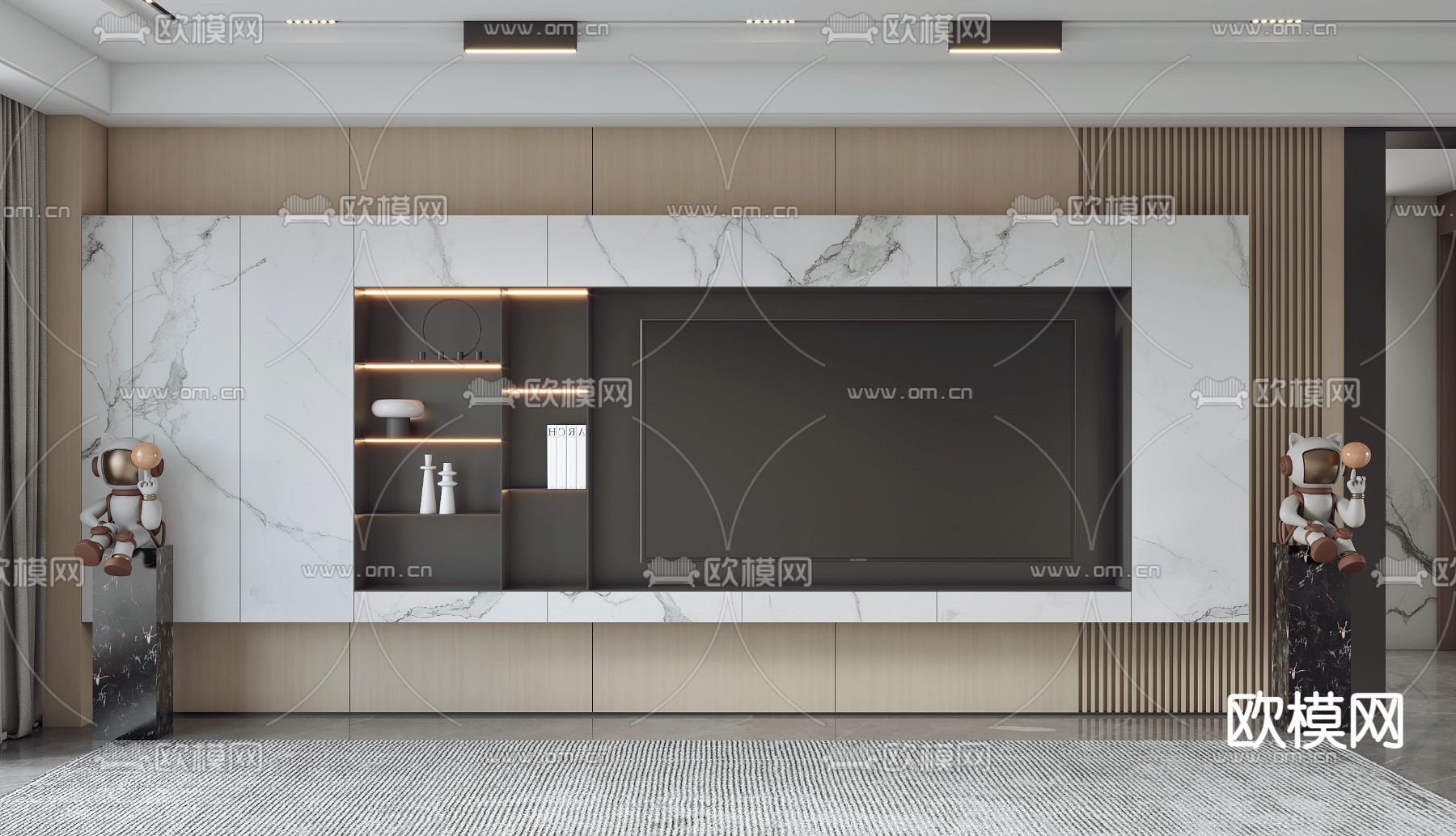 现代电视背景墙3d模型下载