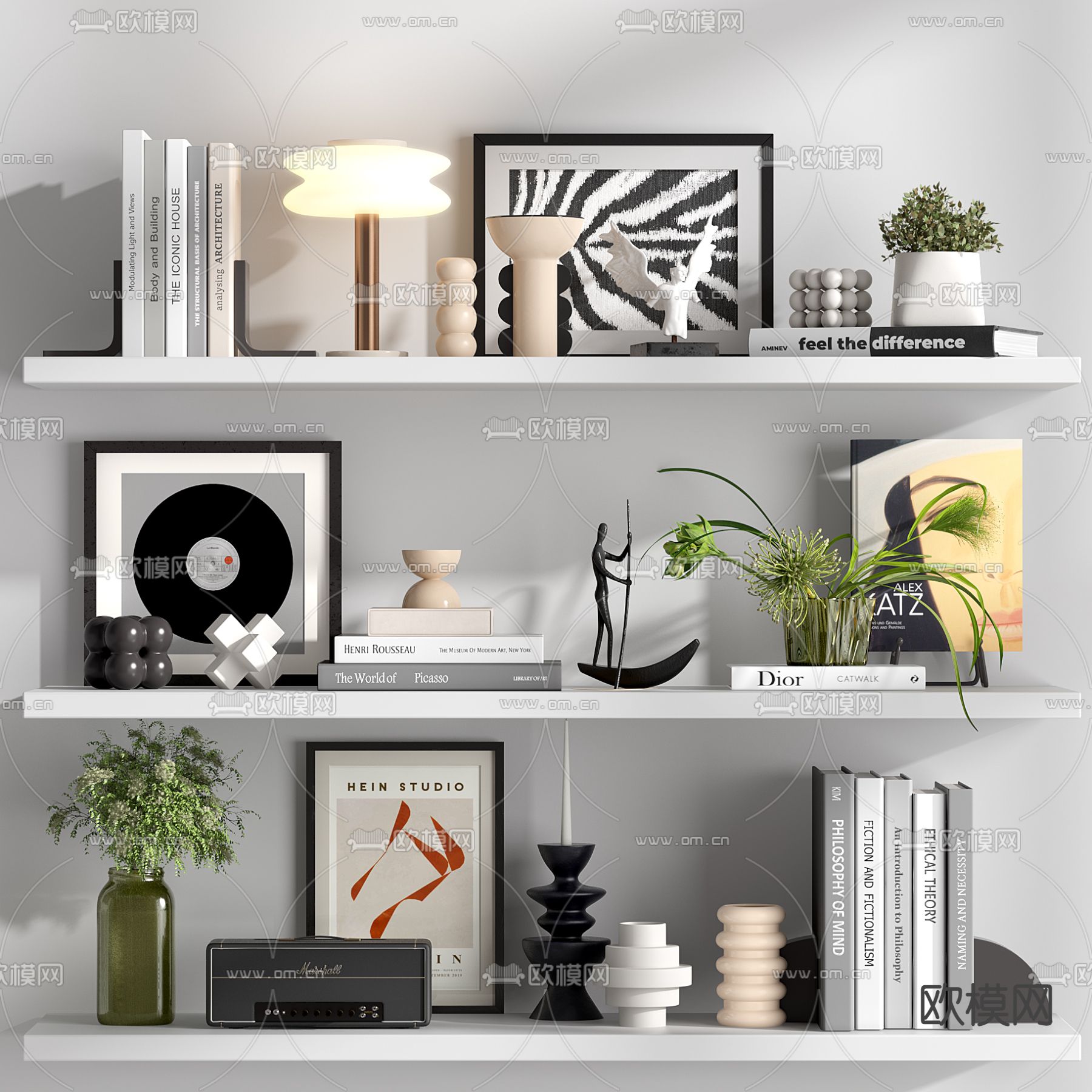 现代书籍台灯雕塑相框水培绿植3d模型下载