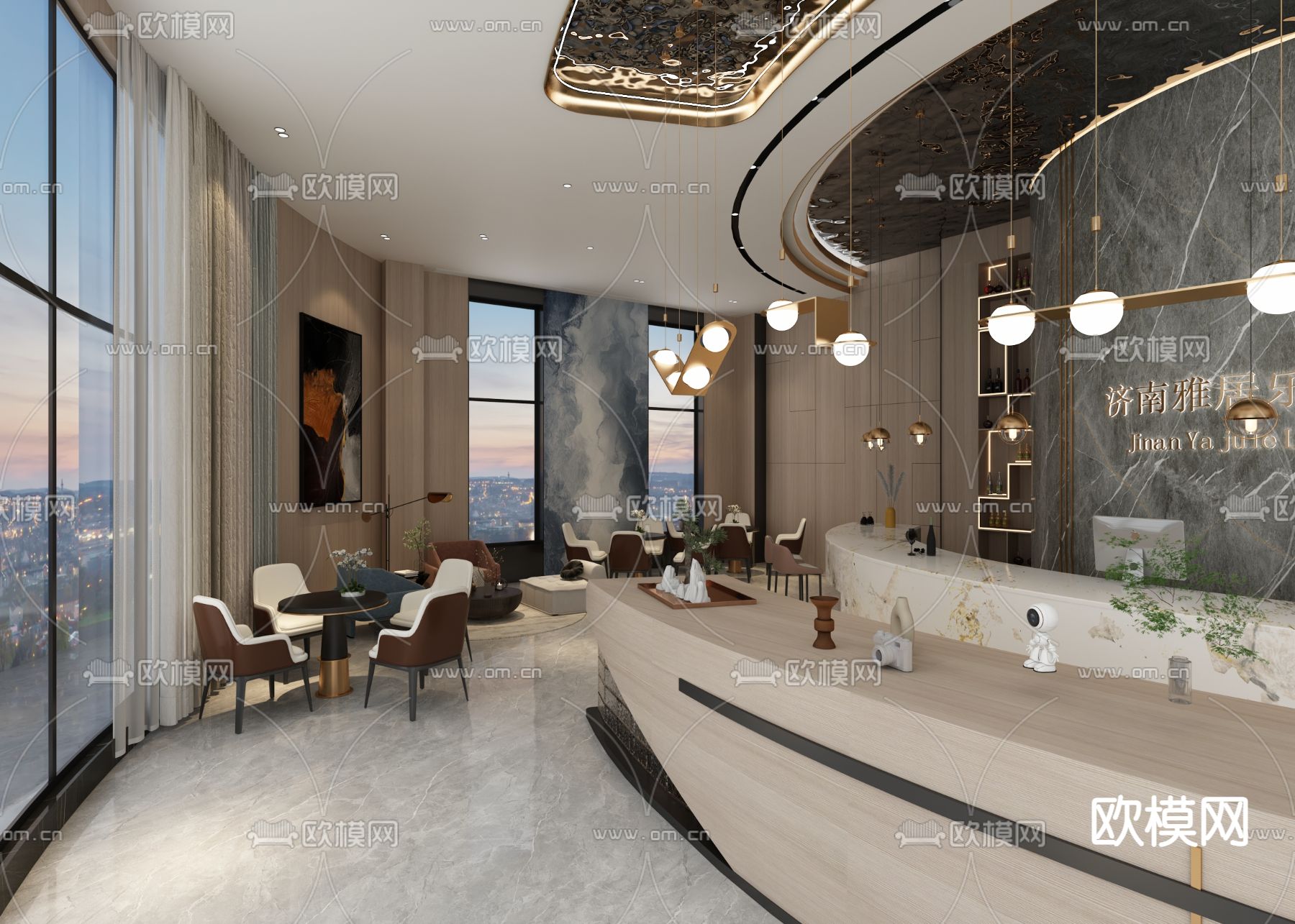 现代轻奢酒店大堂3D模型下载（渲染图4）