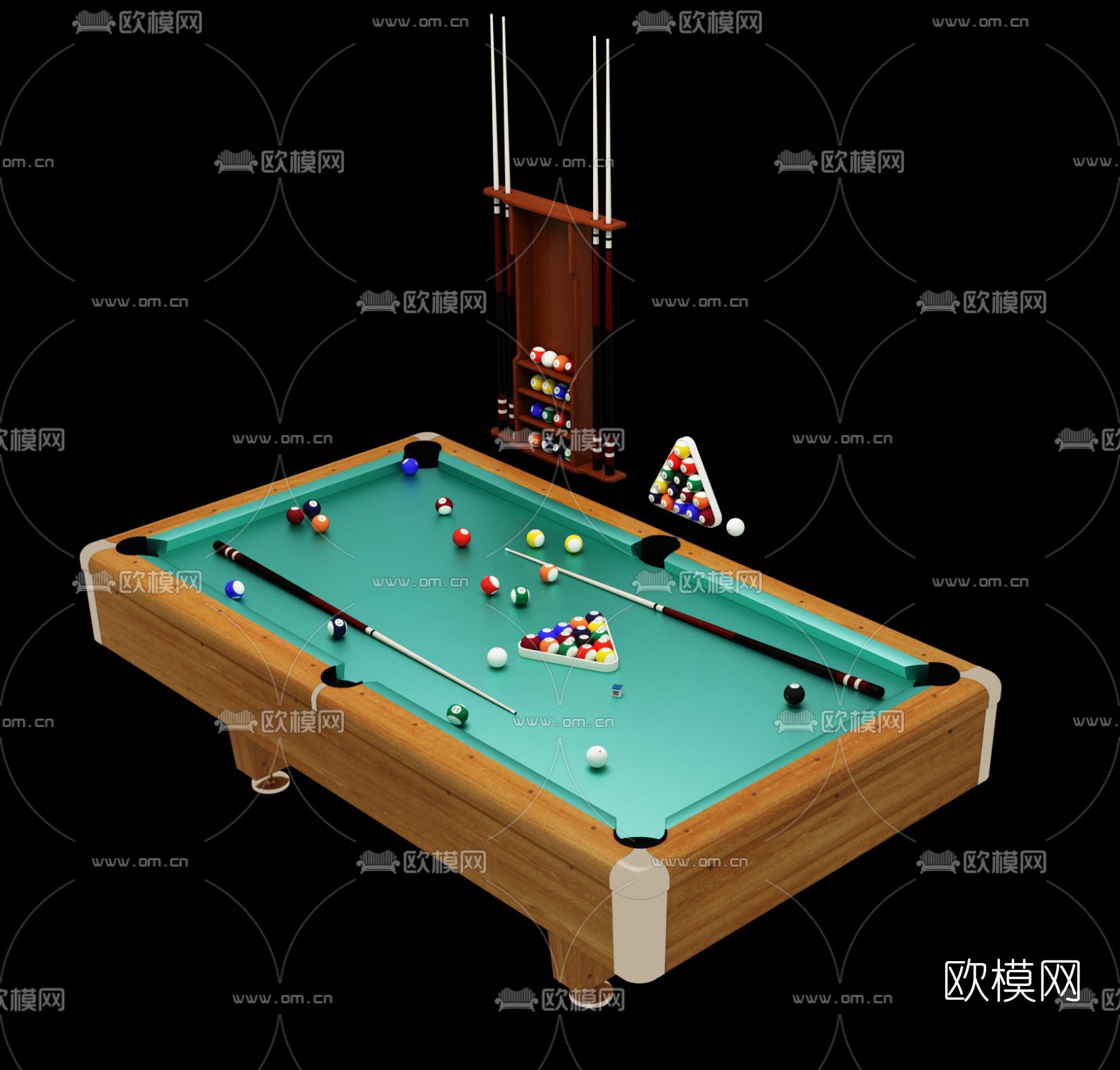 现代台球桌球杆3d模型