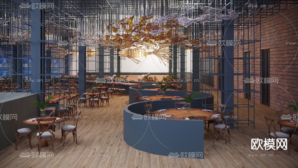 现代轻奢创意餐厅免费3d模型下载