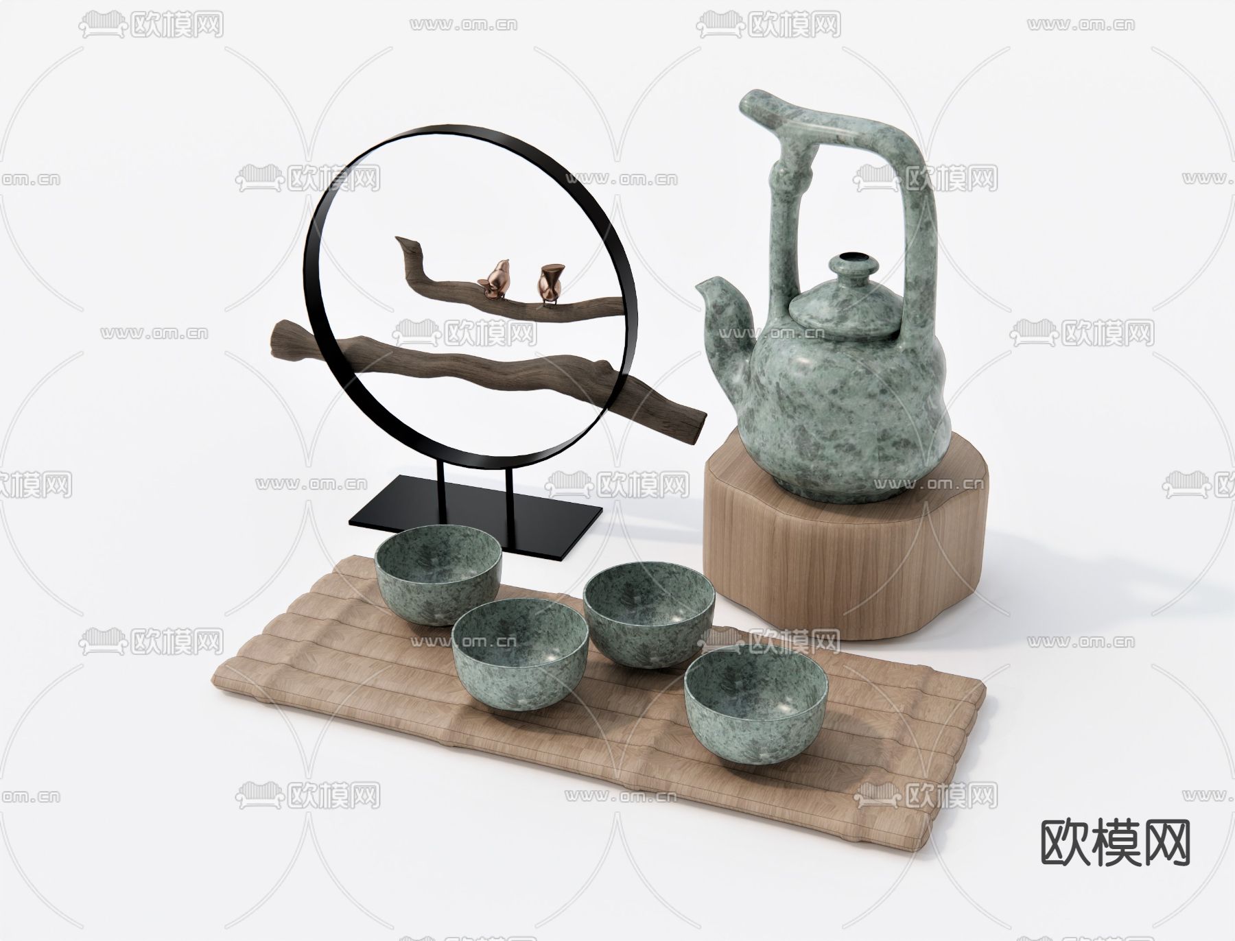 新中式茶具摆件su模型下载（渲染图2）