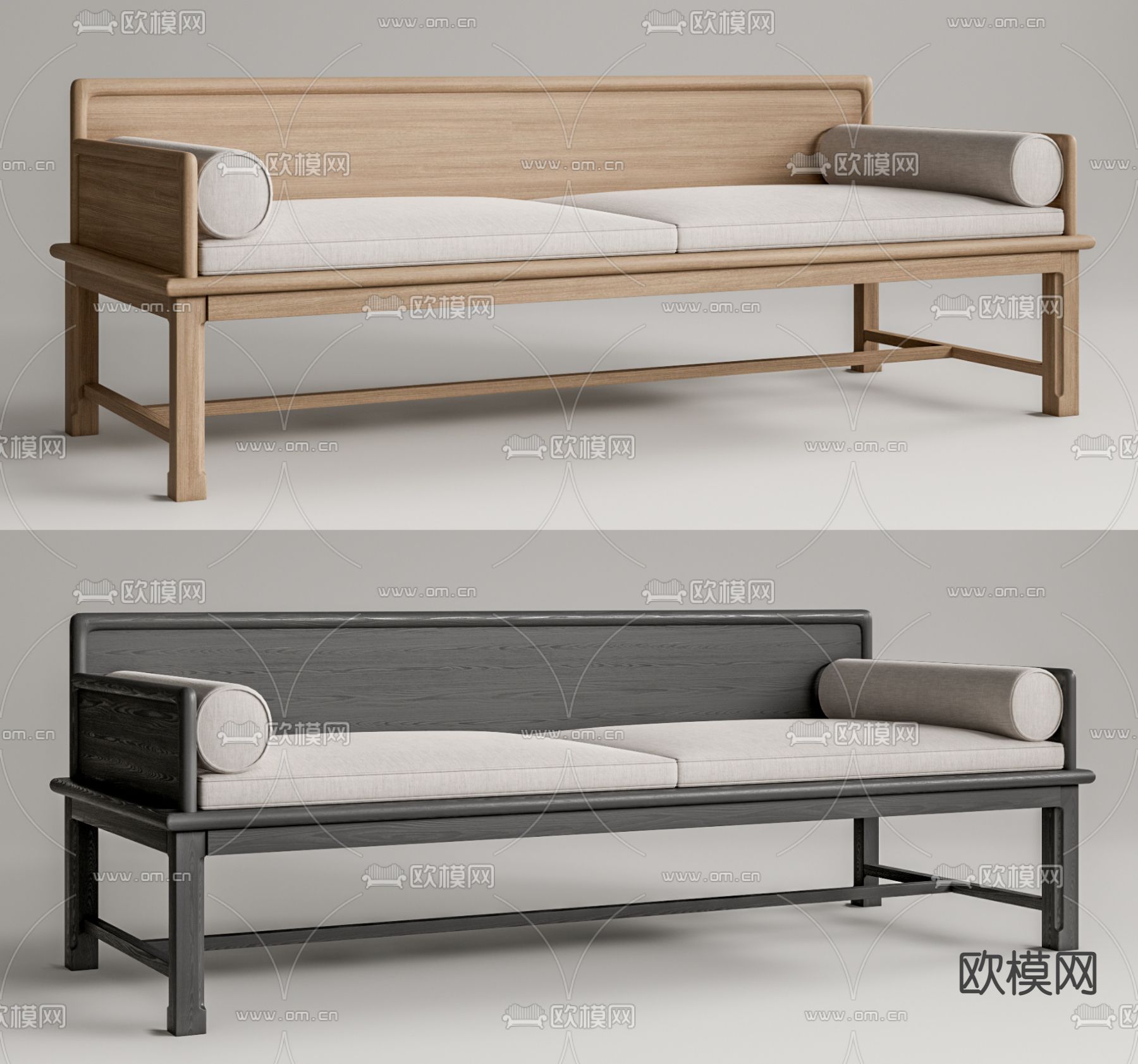 新中式罗汉床su模型下载（渲染图1）