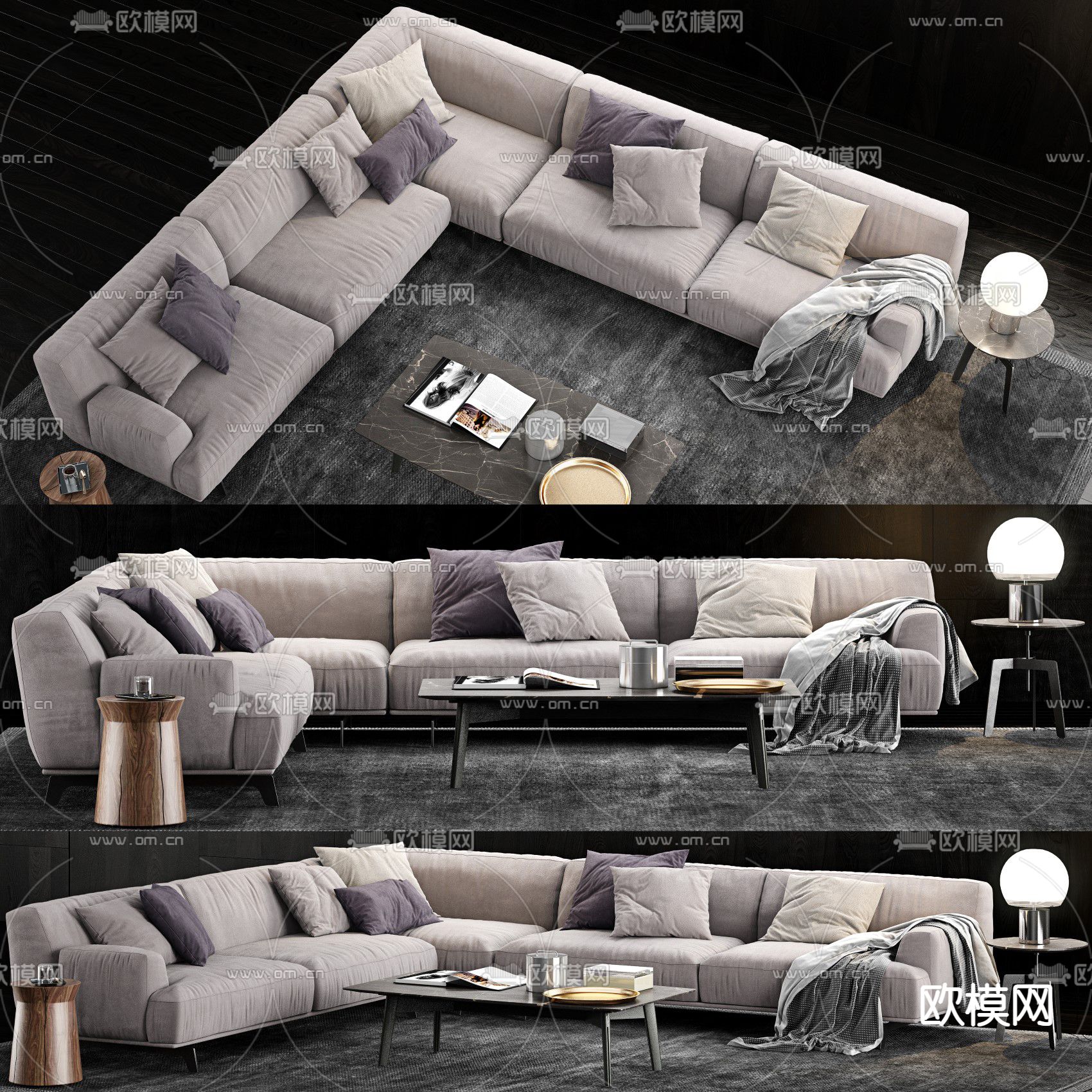 现代布艺组合沙发3d模型下载_ID12101098_3dmax免费模型-欧模网