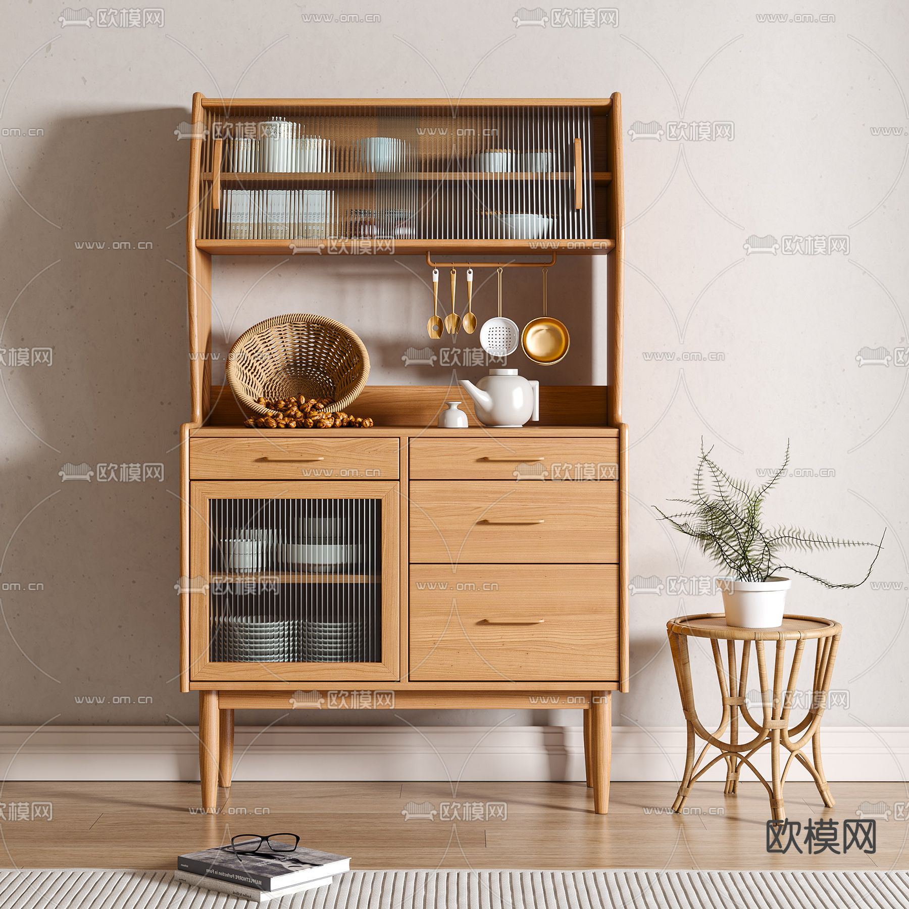 北欧原木色餐边柜3d模型下载