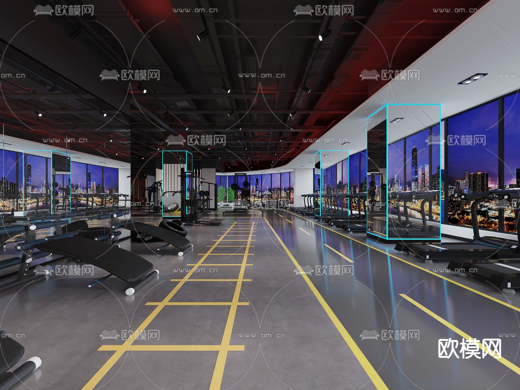 工业风健身房3d模型下载（渲染图3）