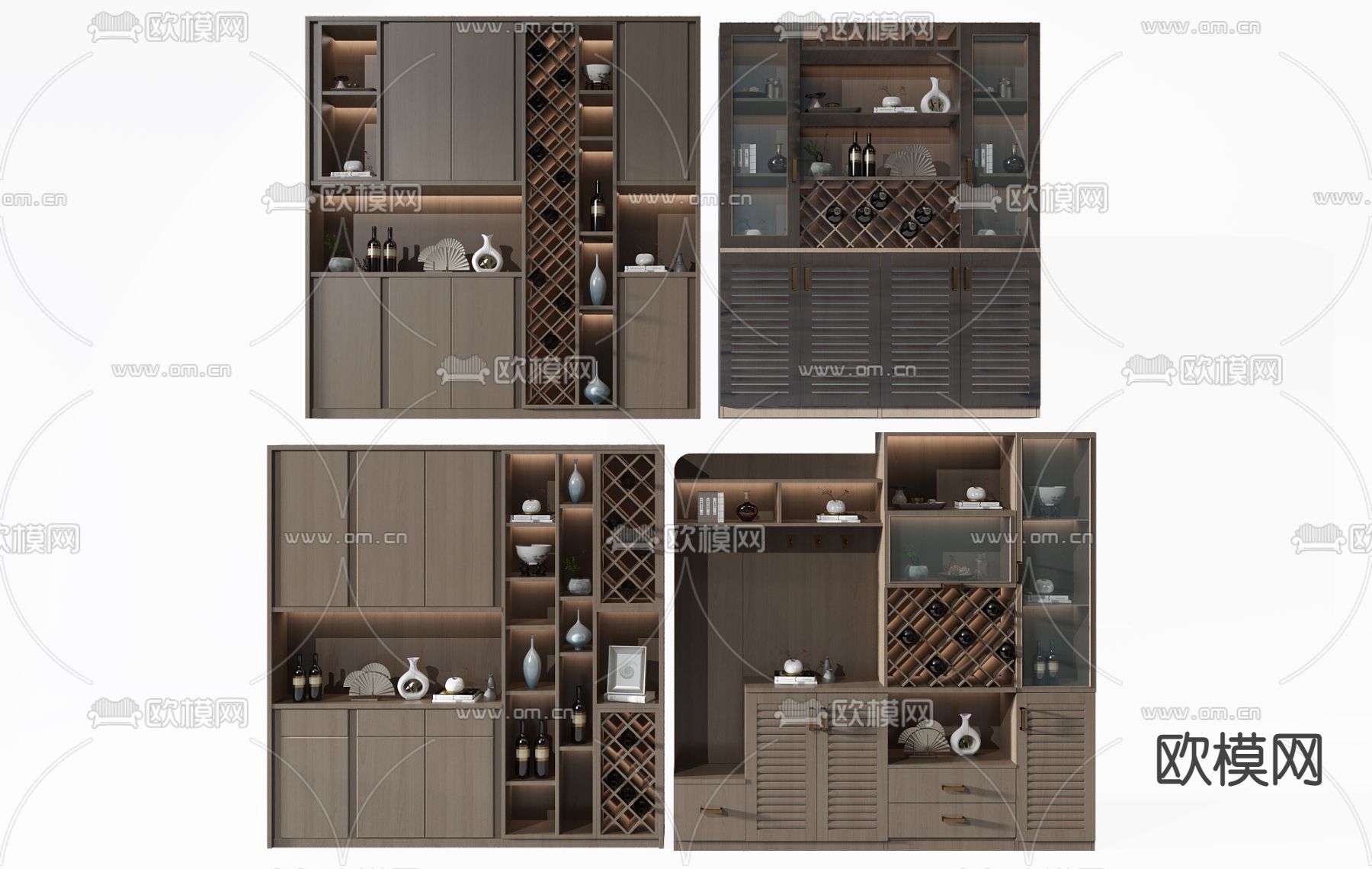 现代酒柜装饰柜3d模型下载