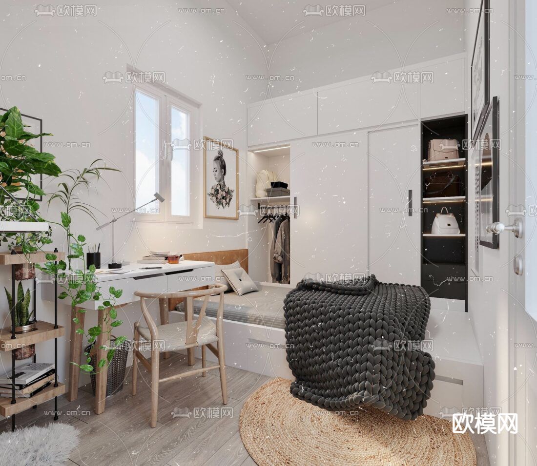 北欧简约创意实木儿童房免费3d模型下载