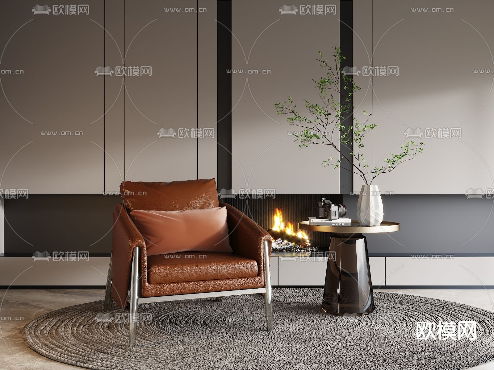 橙色皮单人沙发3d模型下载