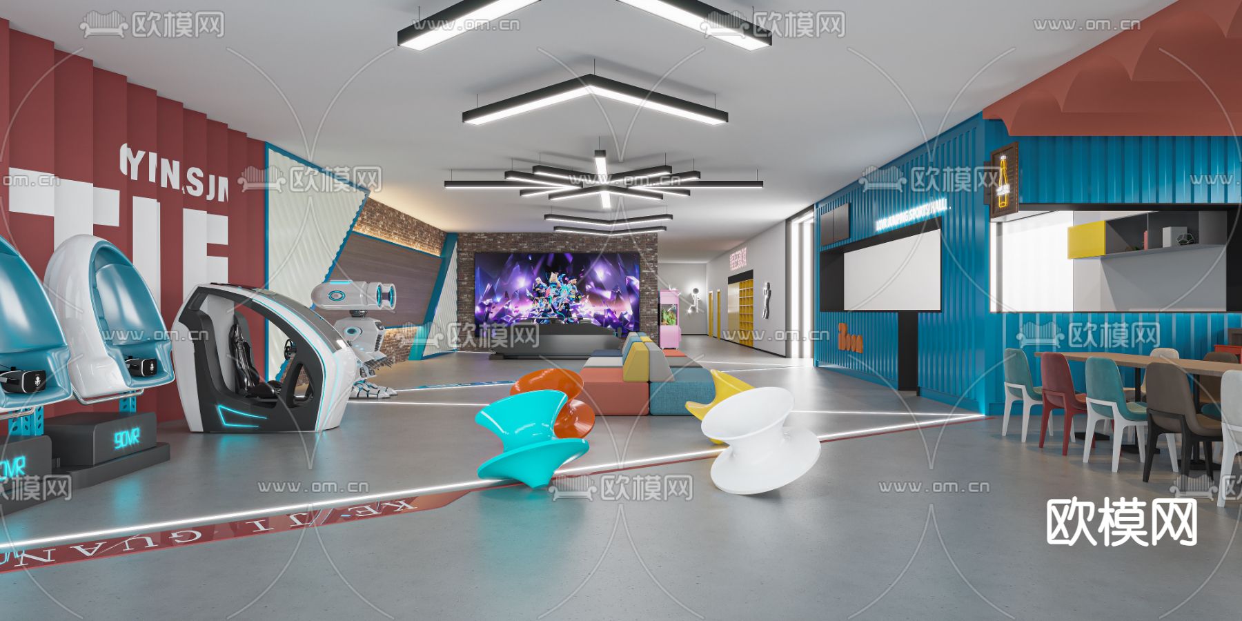 现代电玩游戏大厅3d模型下载（渲染图1）