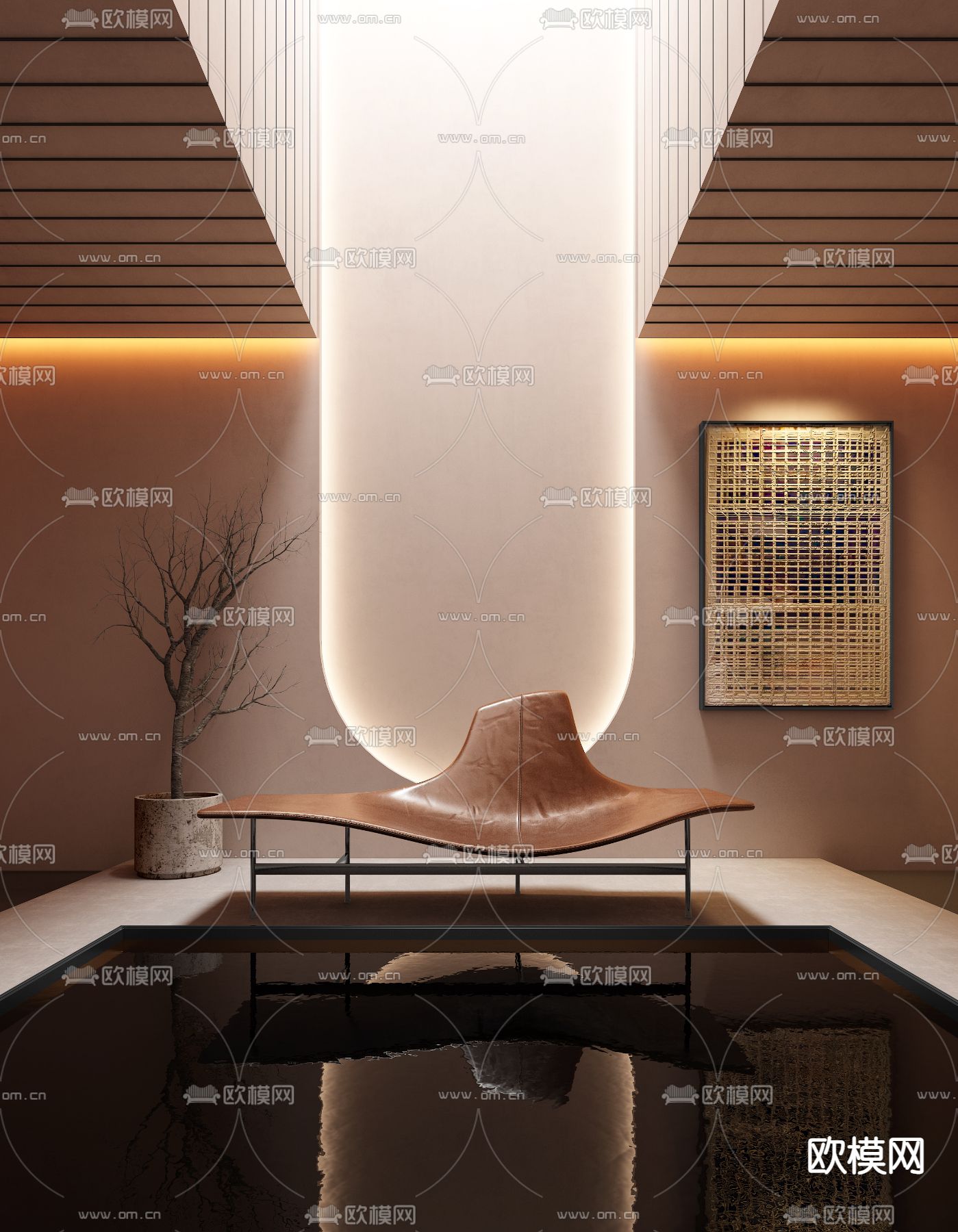 现代棕色躺椅3d模型下载（渲染图3）