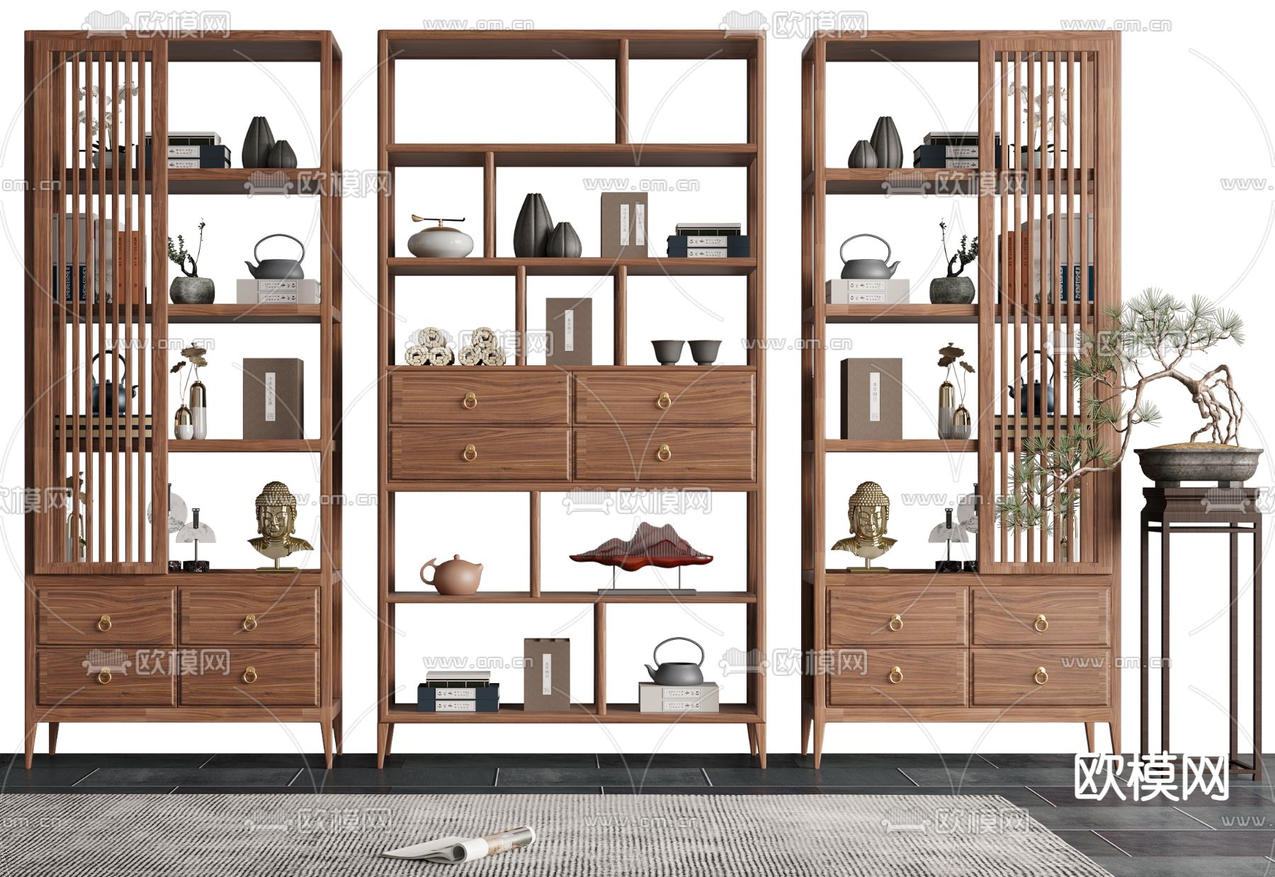 新中式博古架3d模型下载