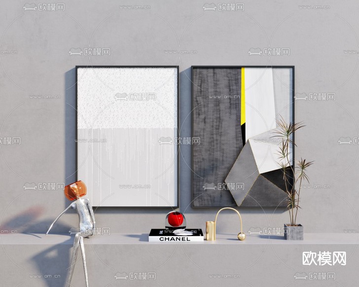 现代抽象装饰画3d模型下载