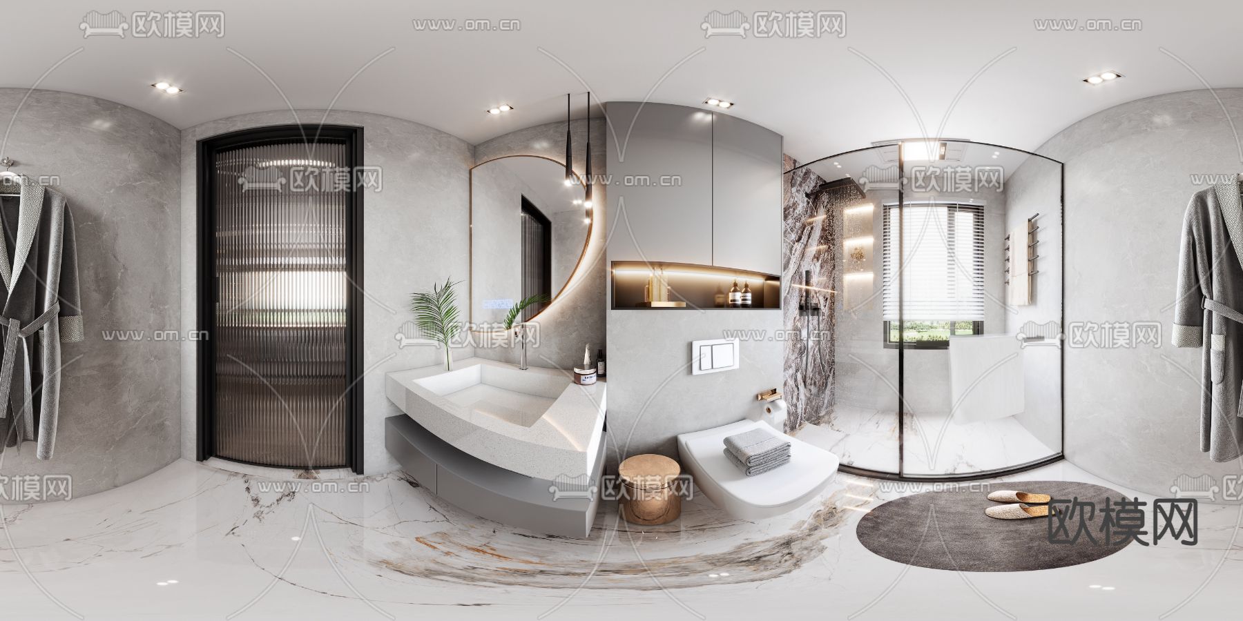 现代卫生间浴室cr全景3d模型