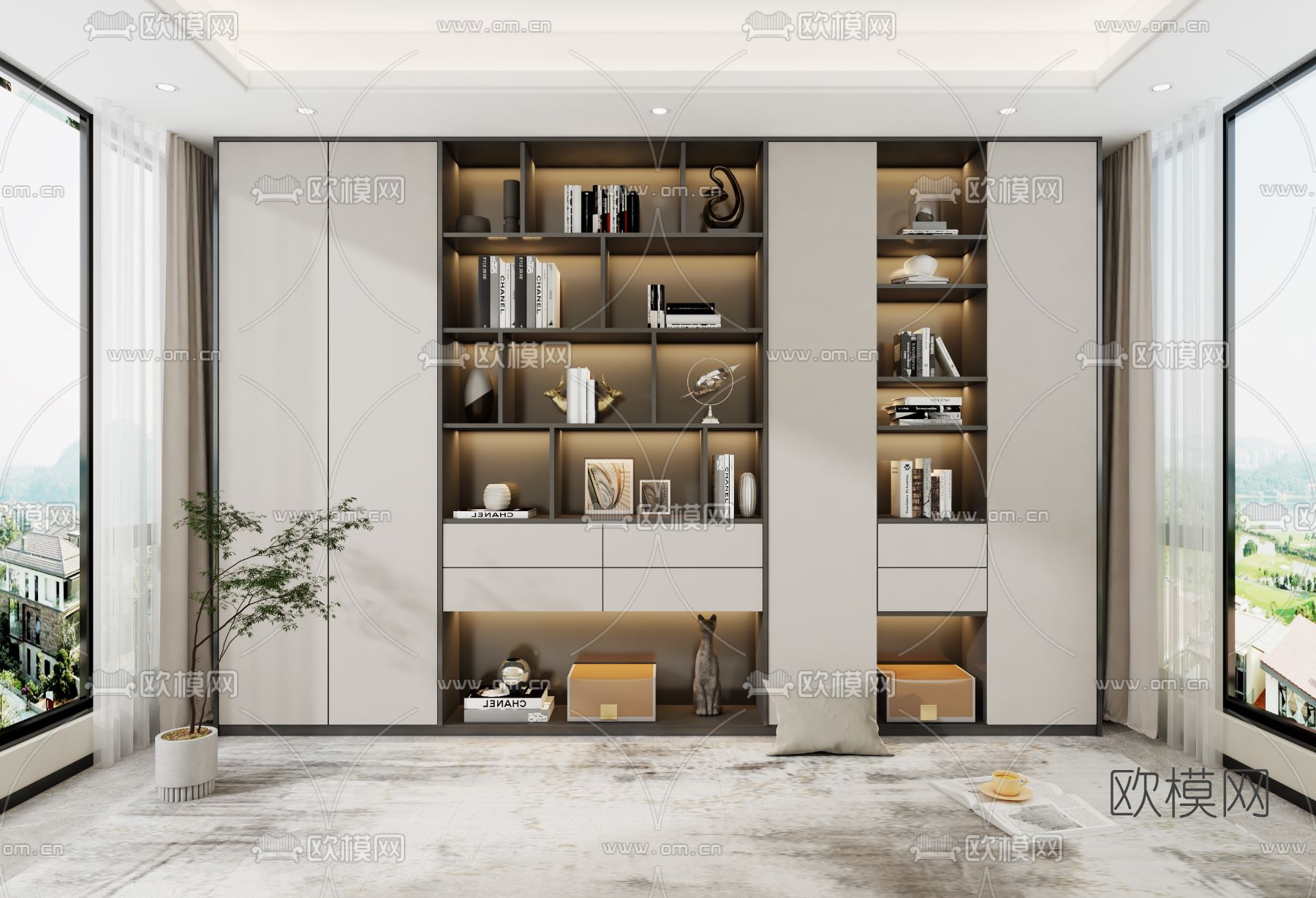 现代书柜装饰柜3d模型下载