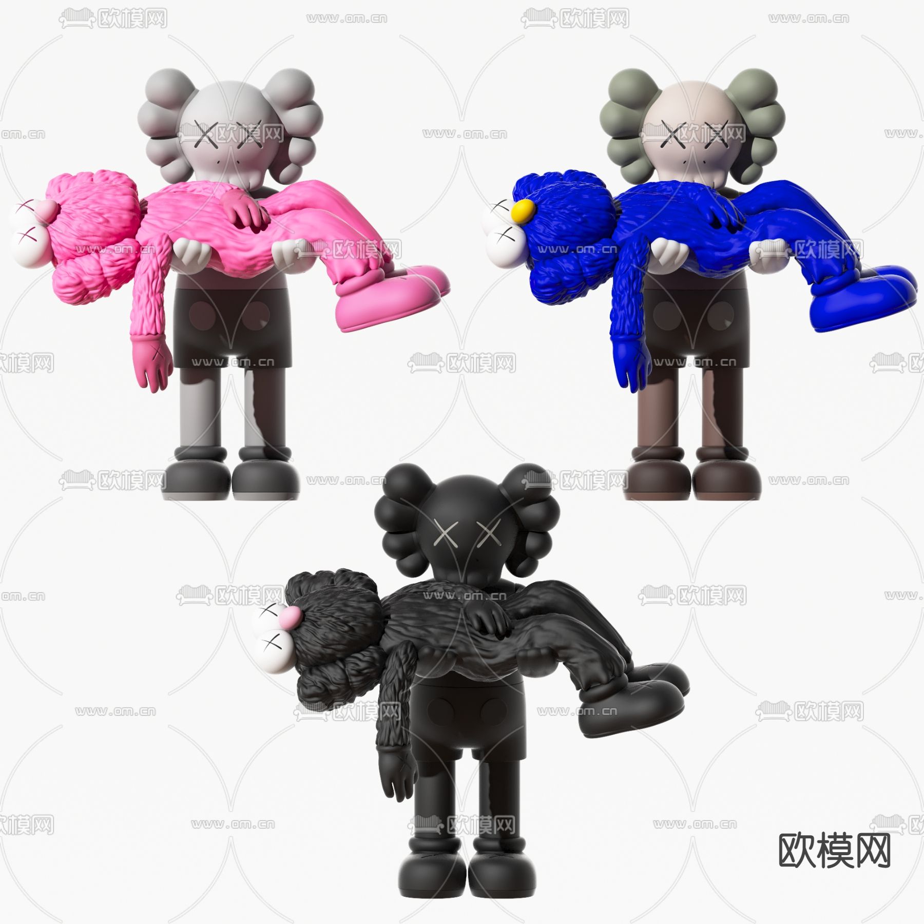 现代Kaws潮玩雕塑摆件3d模型下载