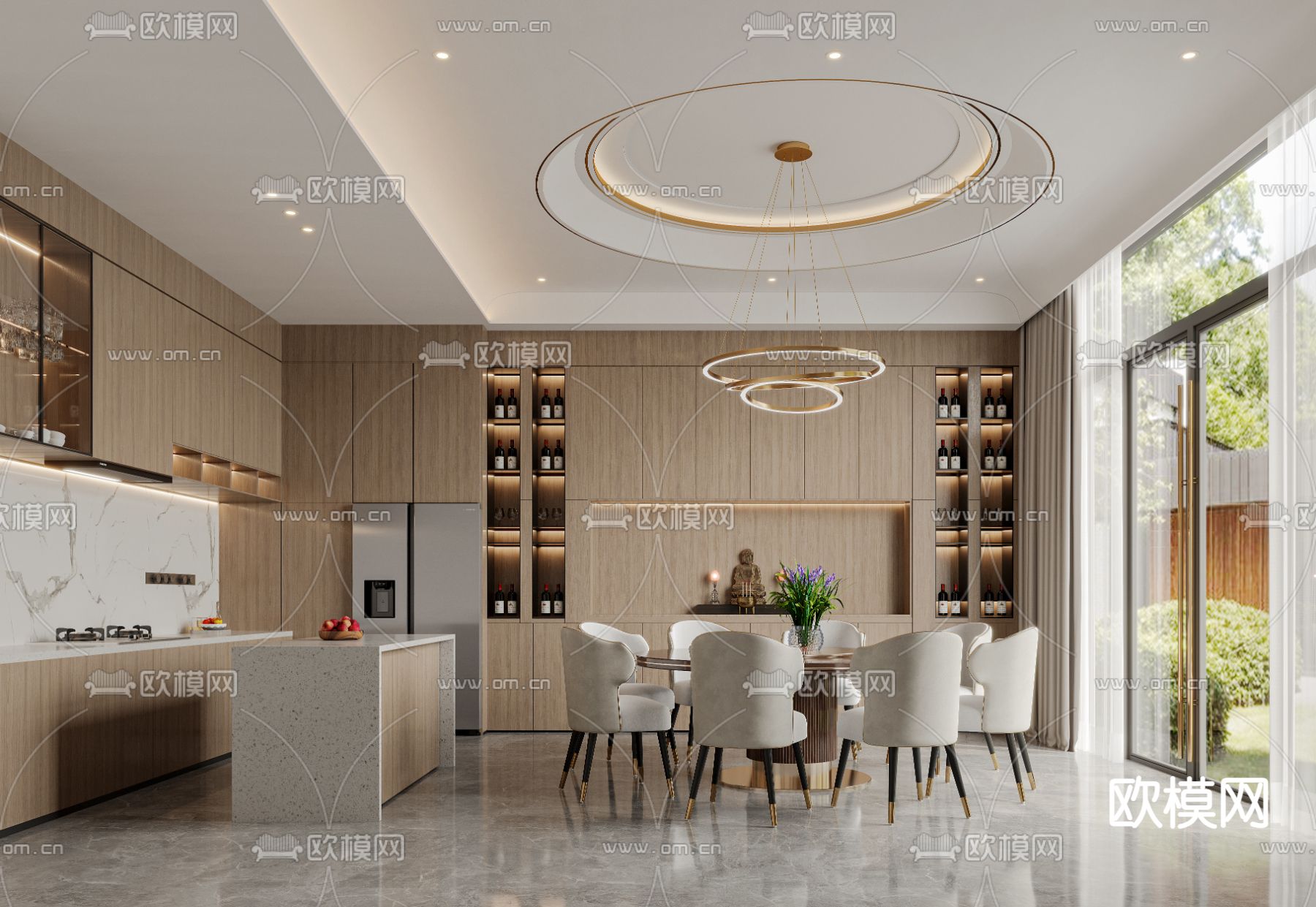 现代轻奢餐厅3d模型下载
