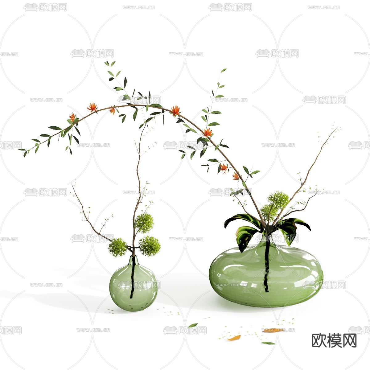 现代玻璃瓶插花摆件3d模型