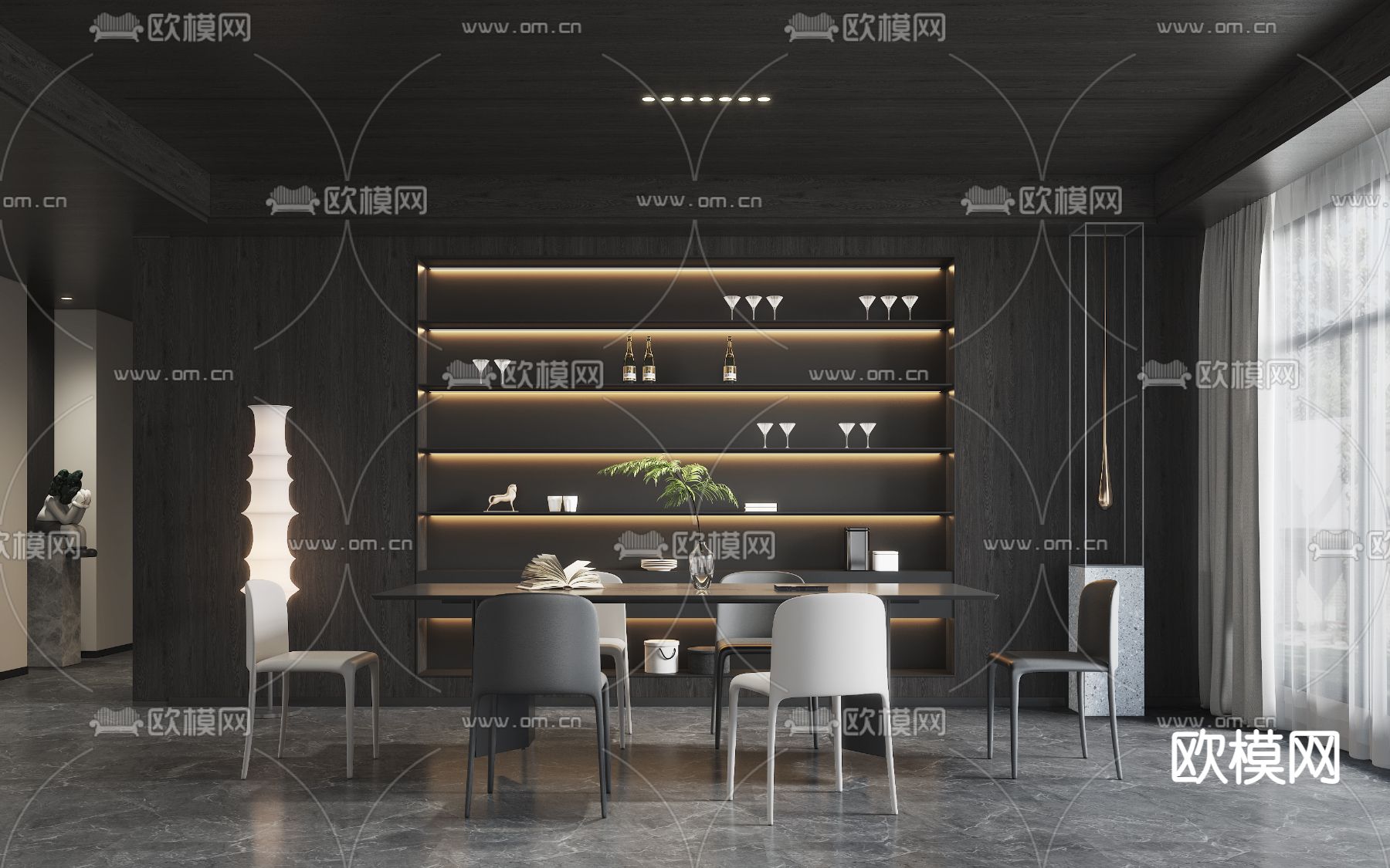 现代高级灰客餐厅3d模型下载（渲染图4）