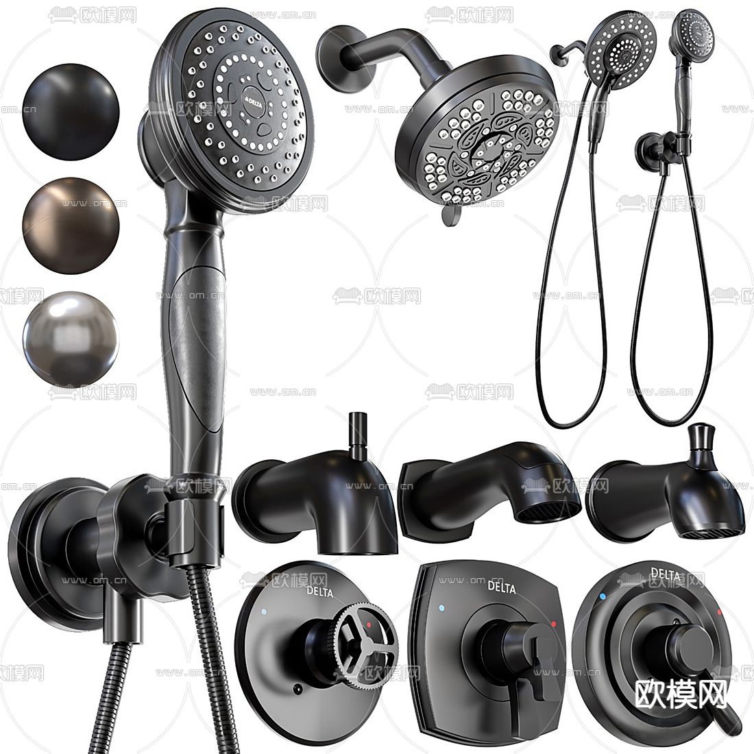 现代花洒淋浴头3d模型下载（渲染图3）