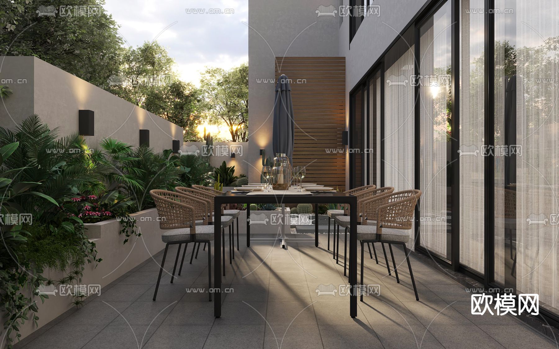 现代庭院阳台花园3d模型下载（渲染图2）