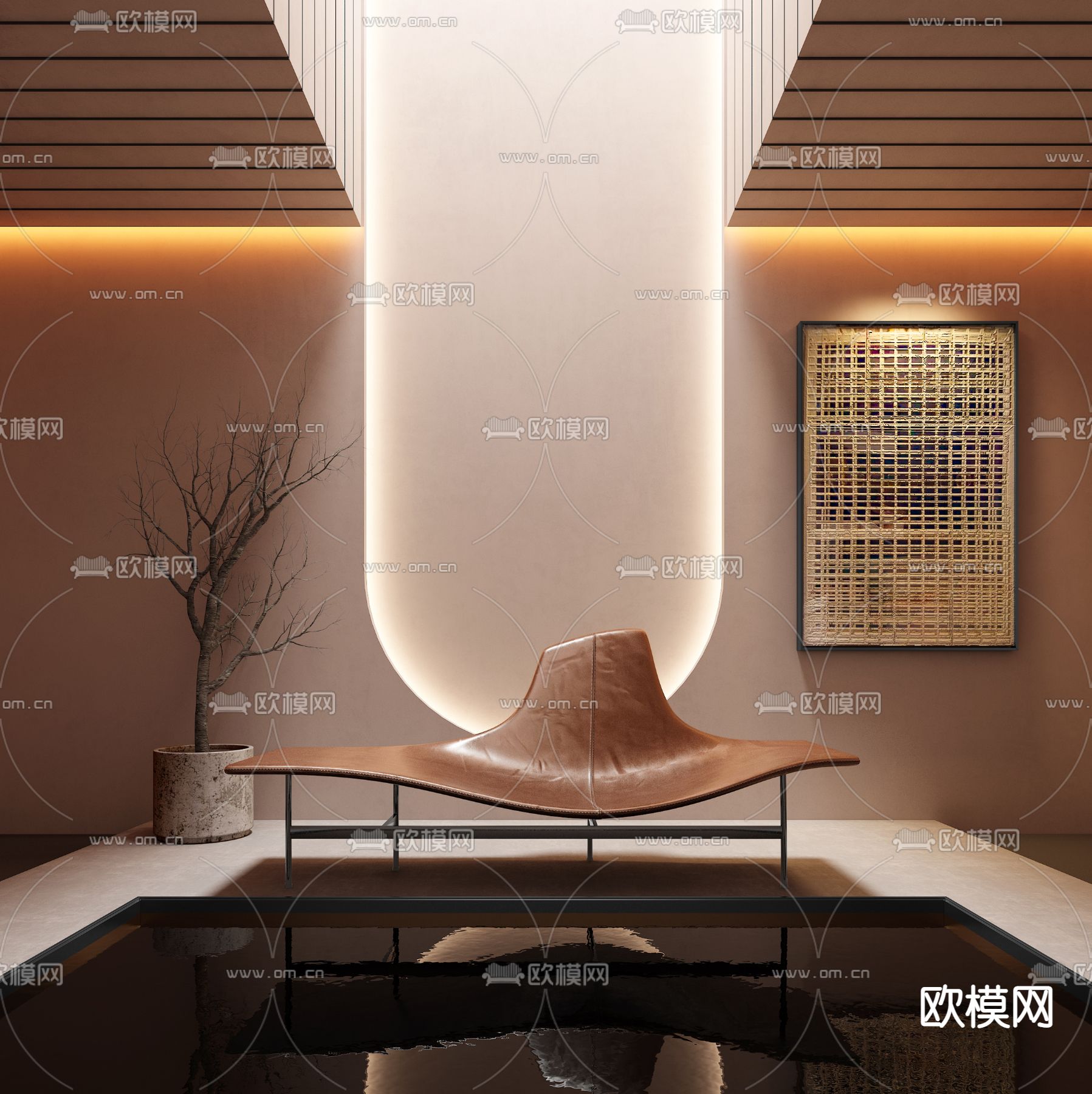 现代棕色躺椅3d模型下载（渲染图1）