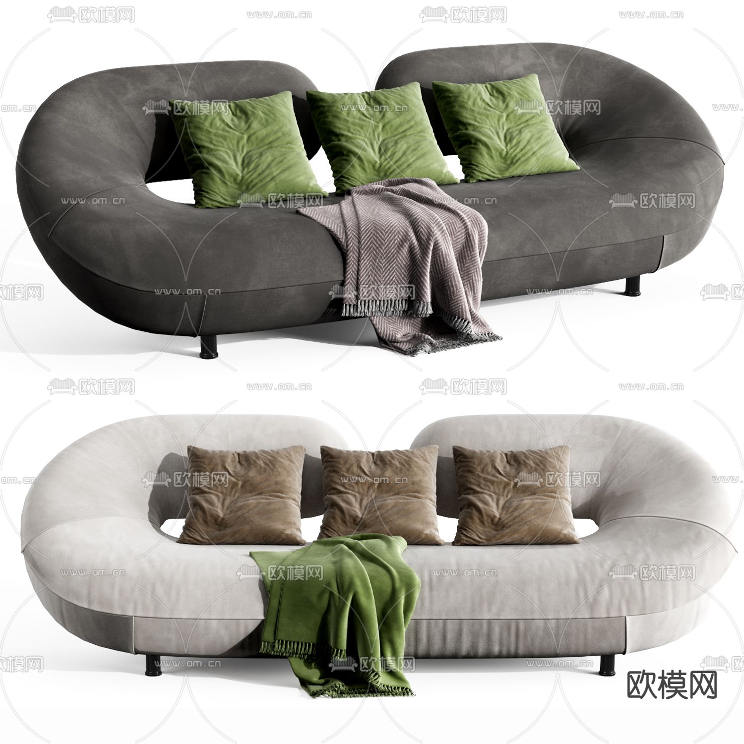 Moroso灰色多人沙发3d模型下载（渲染图1）