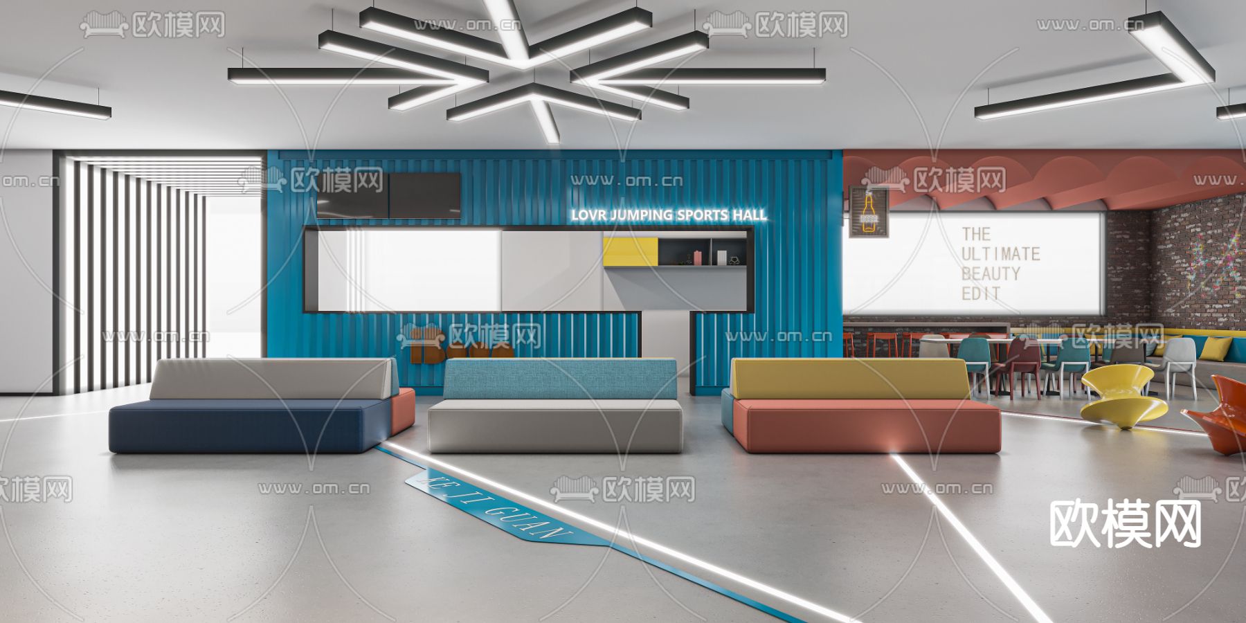 现代电玩游戏大厅3d模型下载（渲染图3）