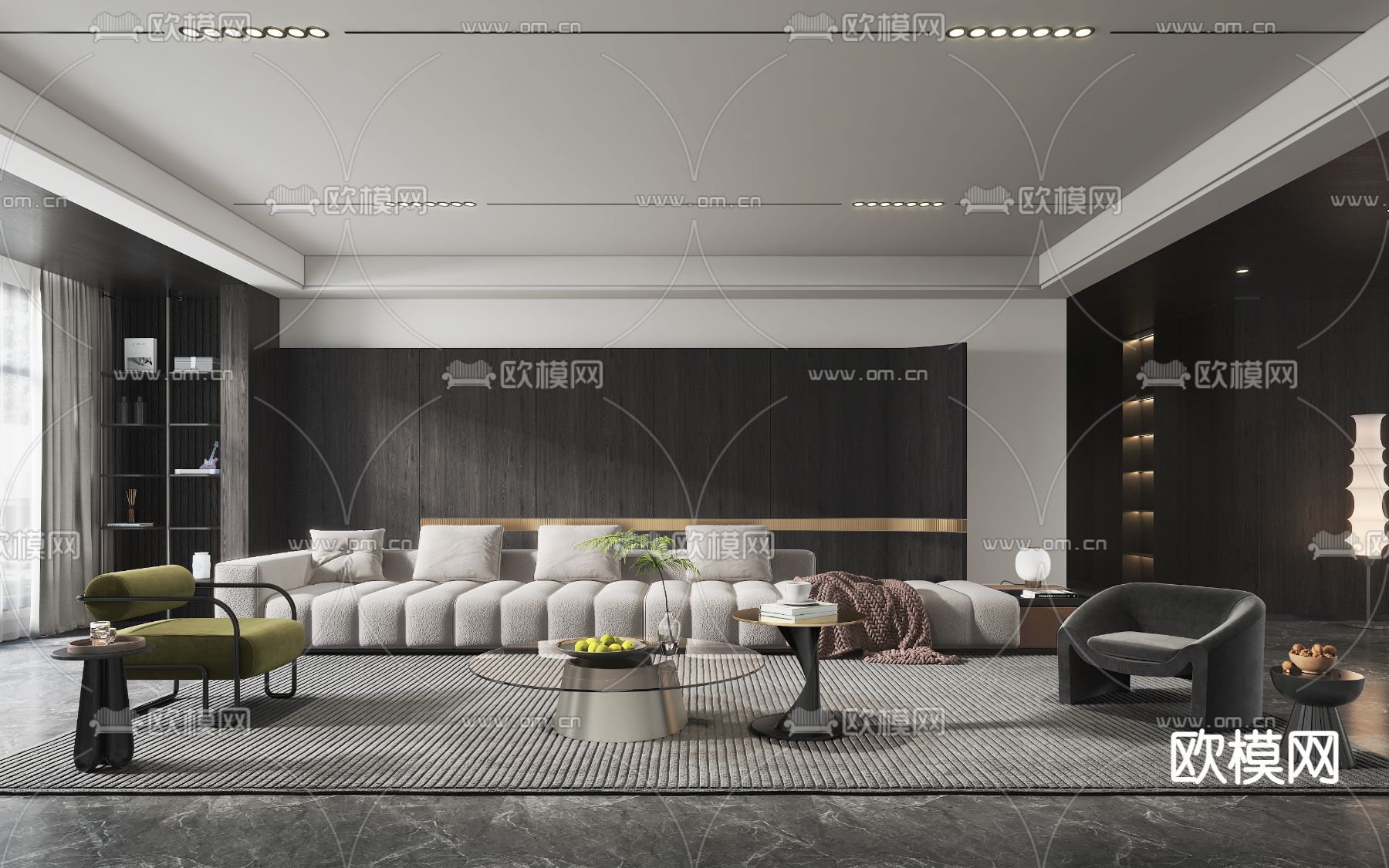 现代高级灰客餐厅3d模型下载（渲染图1）