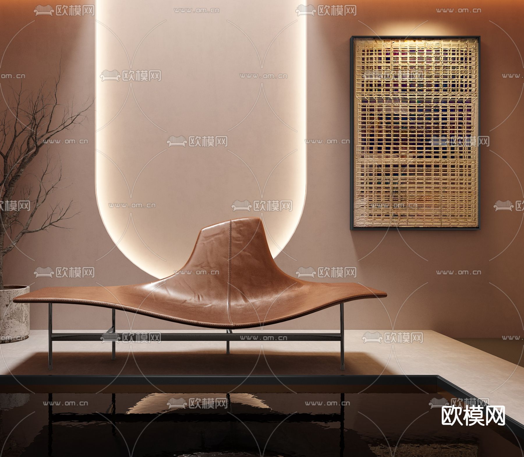 现代棕色躺椅3d模型下载（渲染图2）