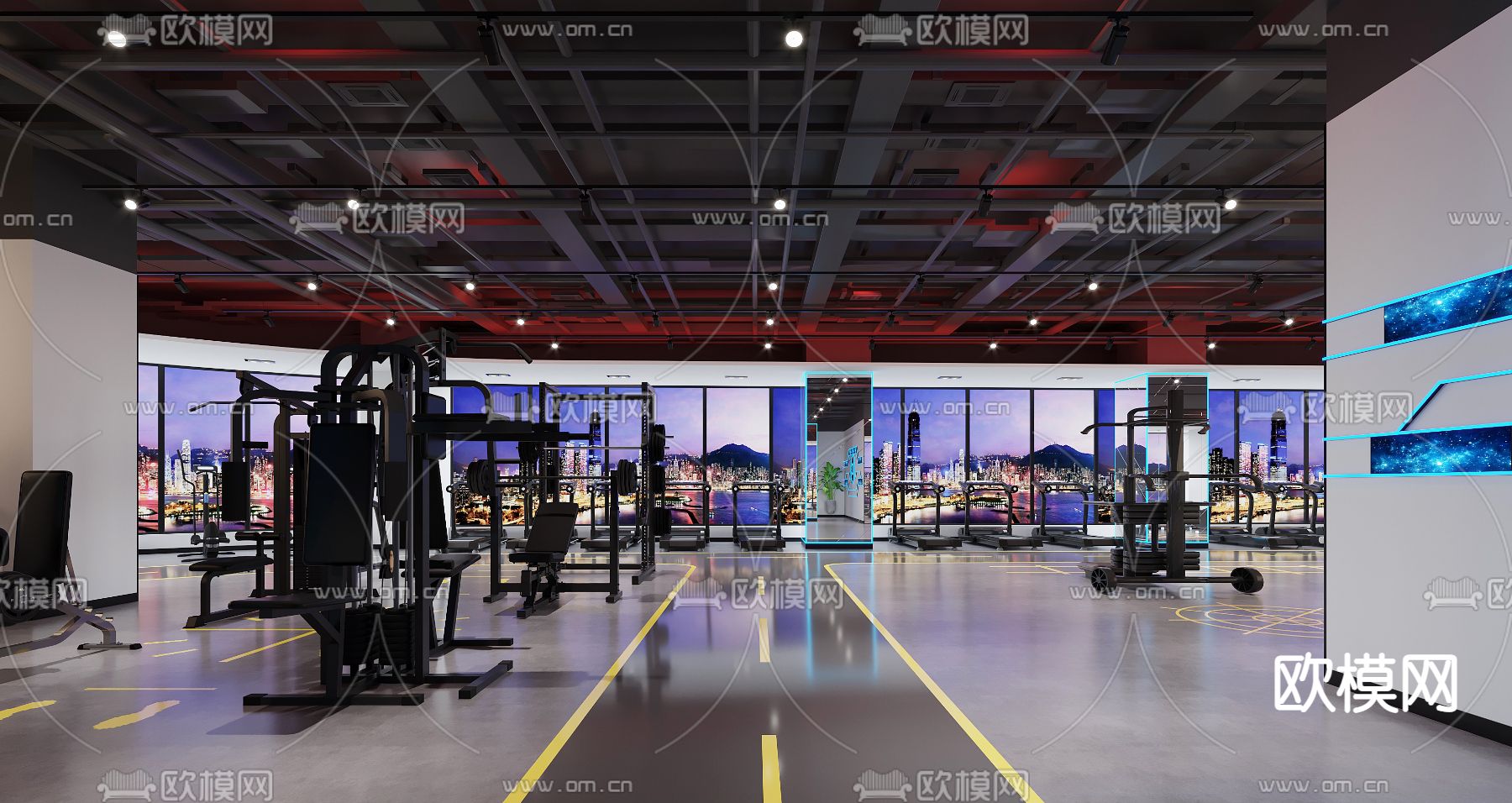 工业风健身房3d模型下载（渲染图4）