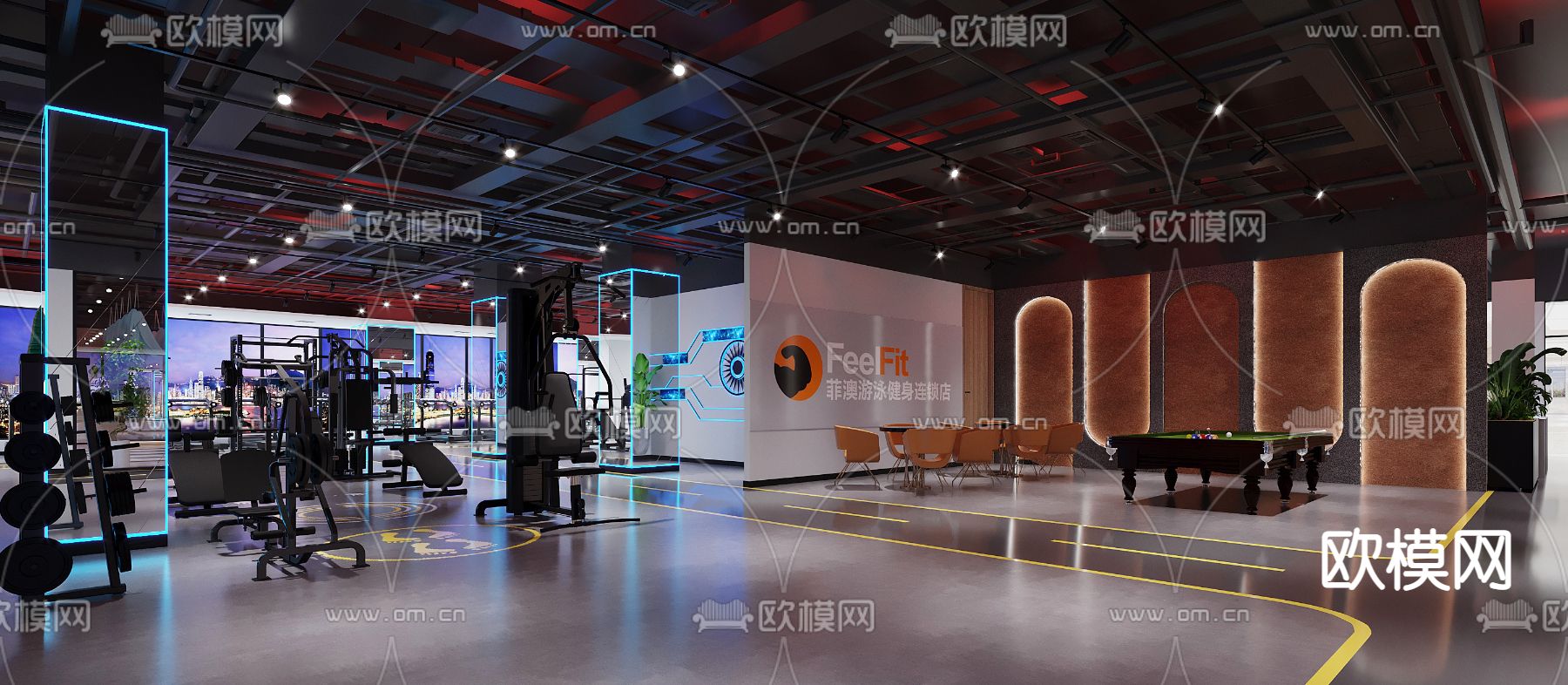 工业风健身房3d模型下载（渲染图1）