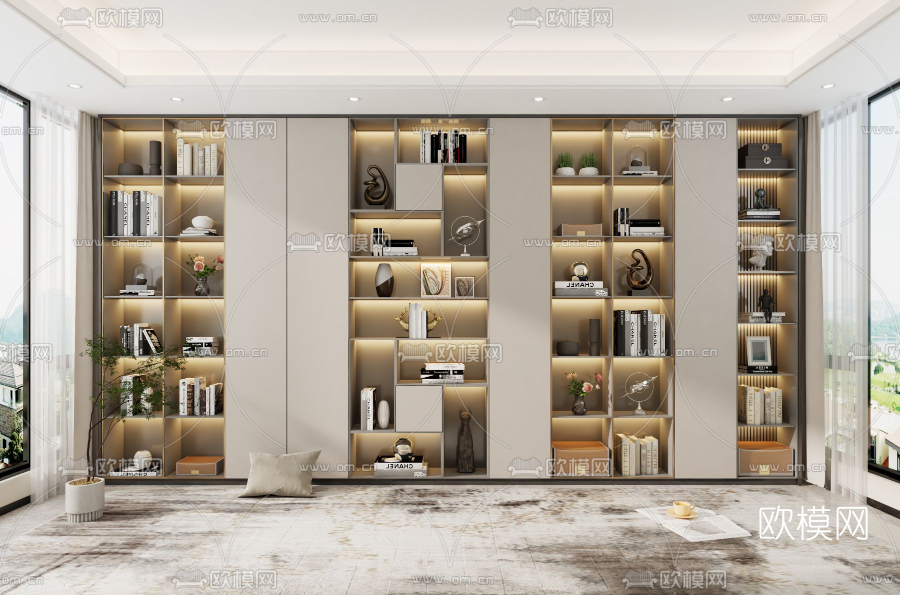 现代书柜装饰柜3d模型下载