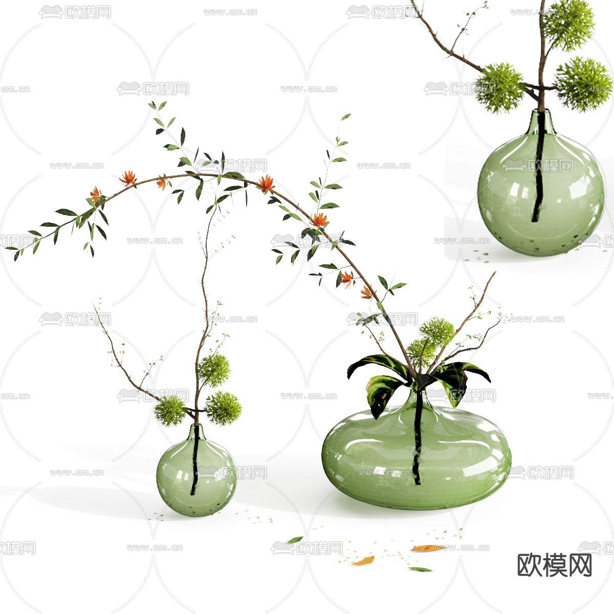 现代玻璃瓶插花摆件3d模型