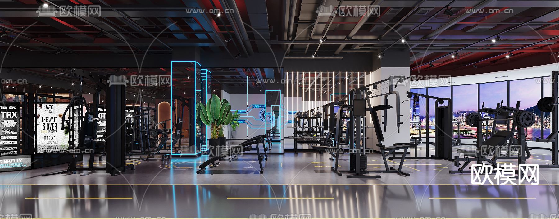 工业风健身房3d模型下载（渲染图2）