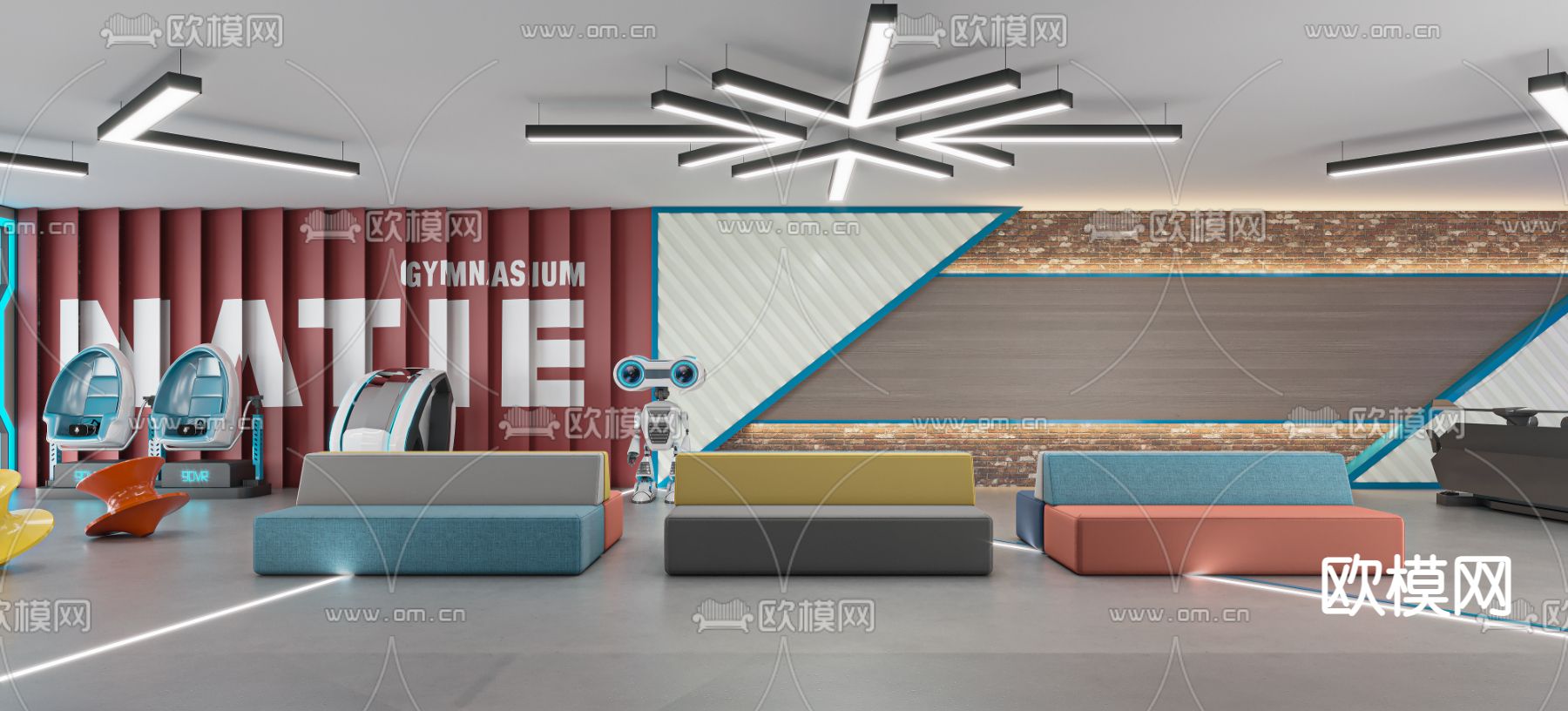 现代电玩游戏大厅3d模型下载（渲染图2）