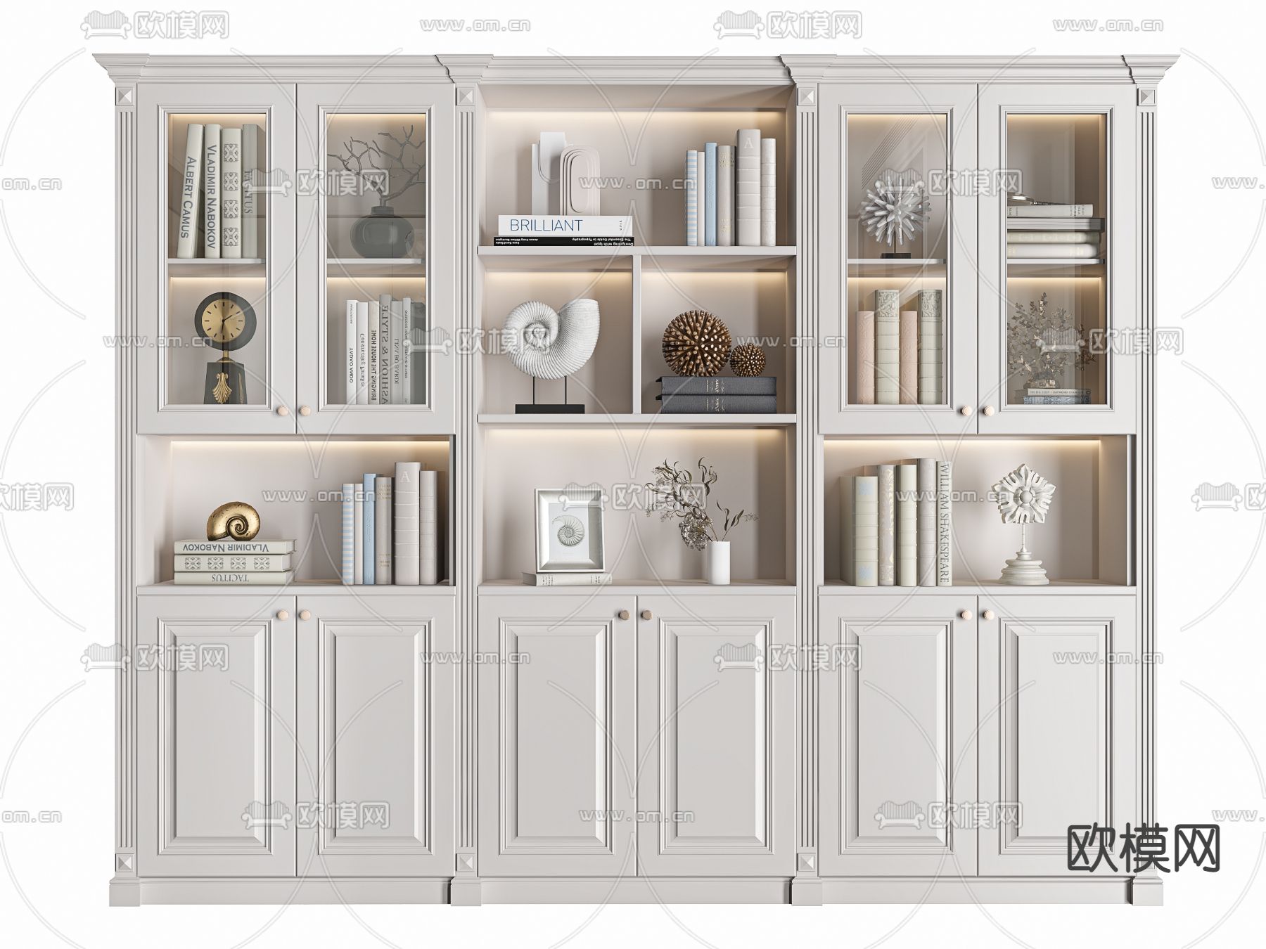 简欧白色书柜3d模型下载