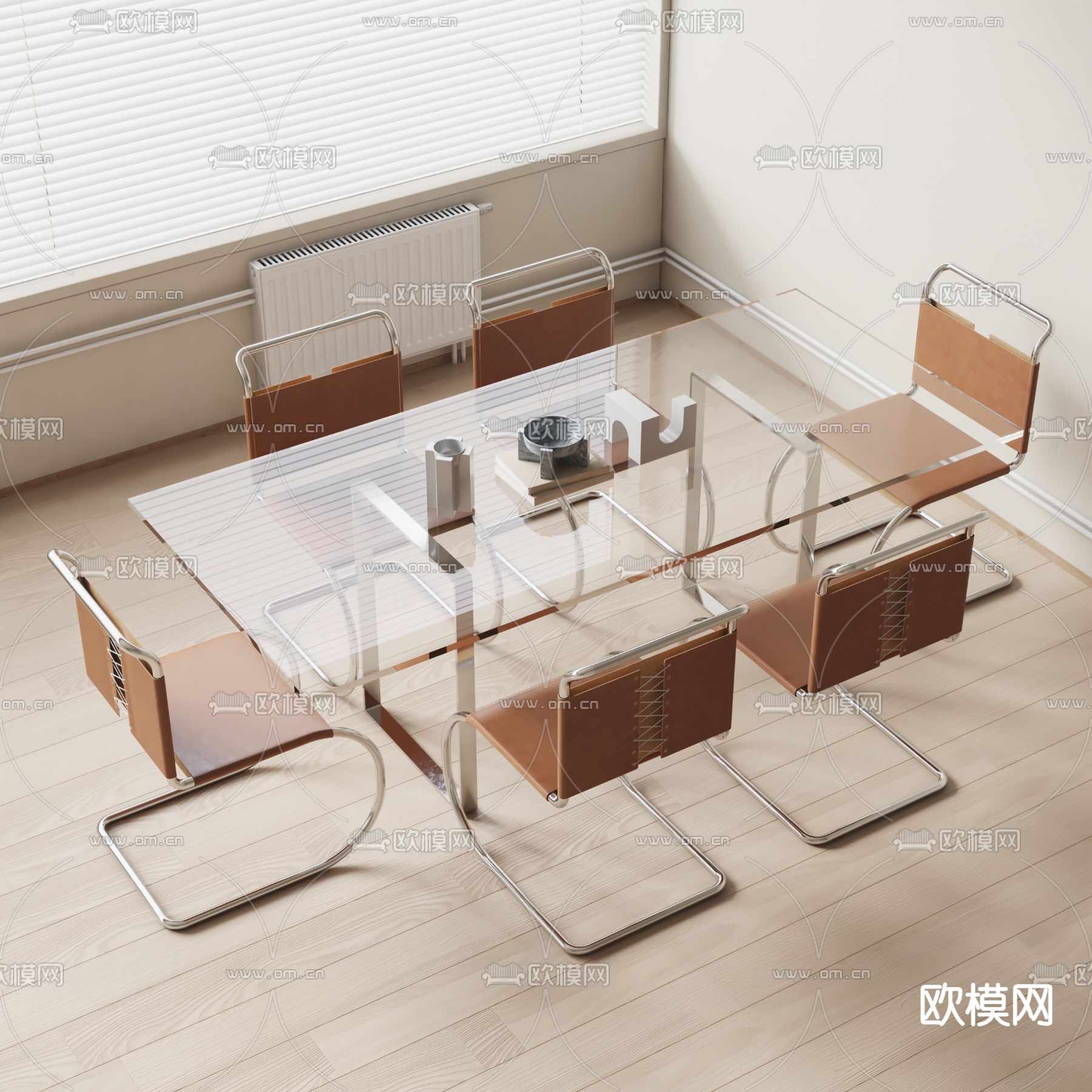 现代玻璃餐桌椅3d模型