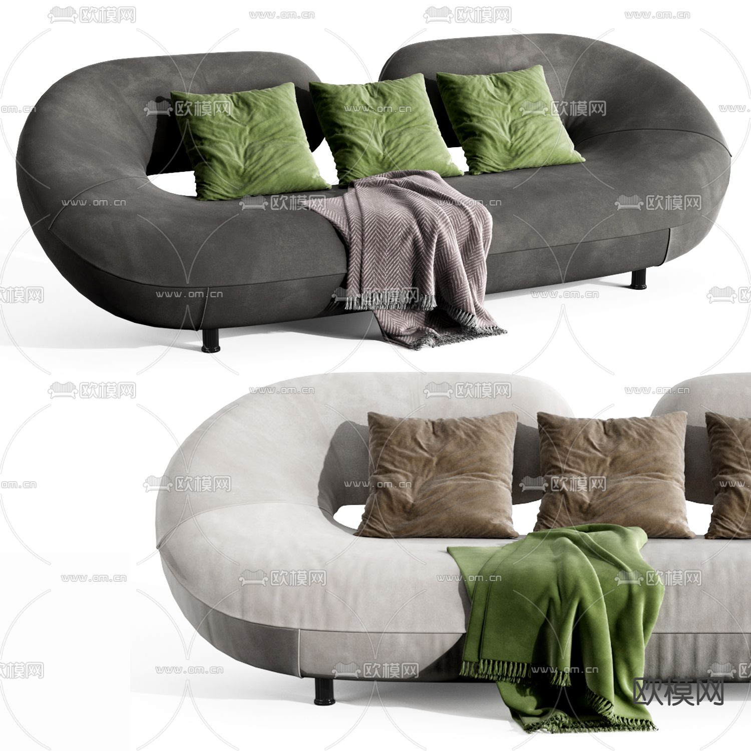Moroso灰色多人沙发3d模型下载（渲染图3）
