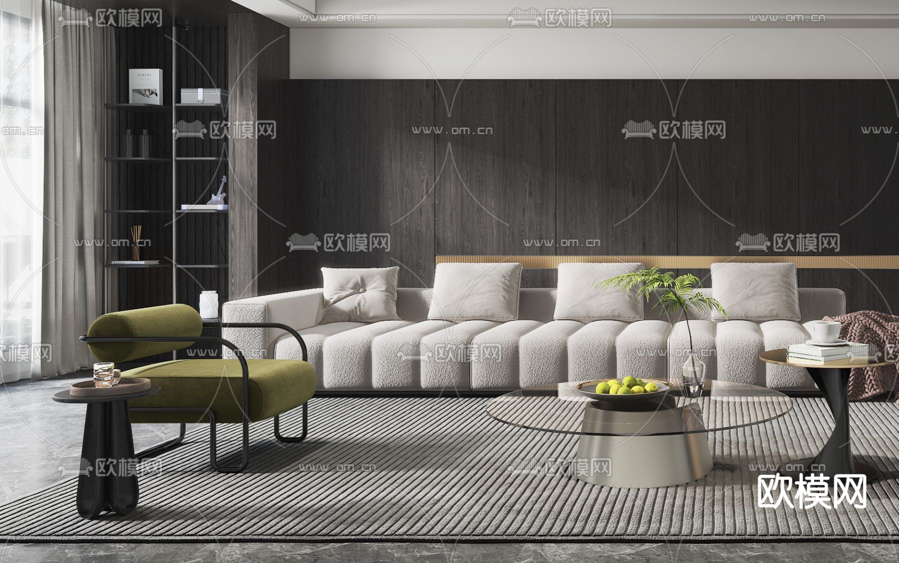 现代高级灰客餐厅3d模型下载（渲染图2）