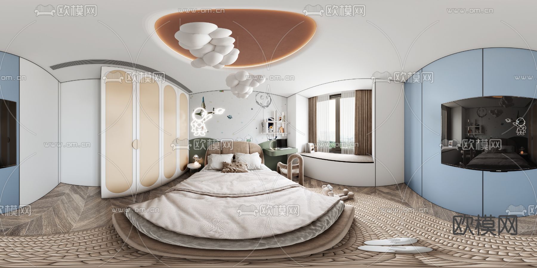 现代卧室女孩房cr全景3d模型