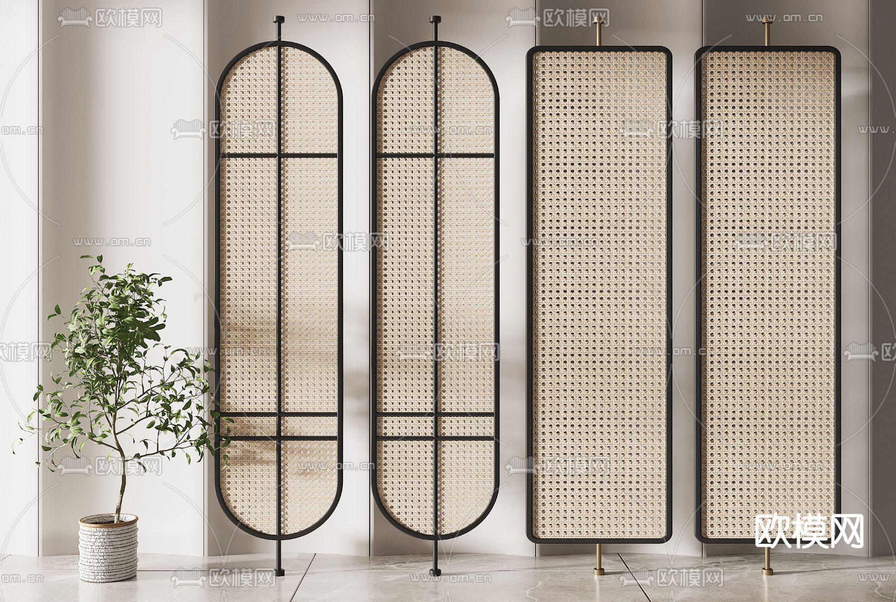 侘寂藤编隔断屏风3d模型下载
