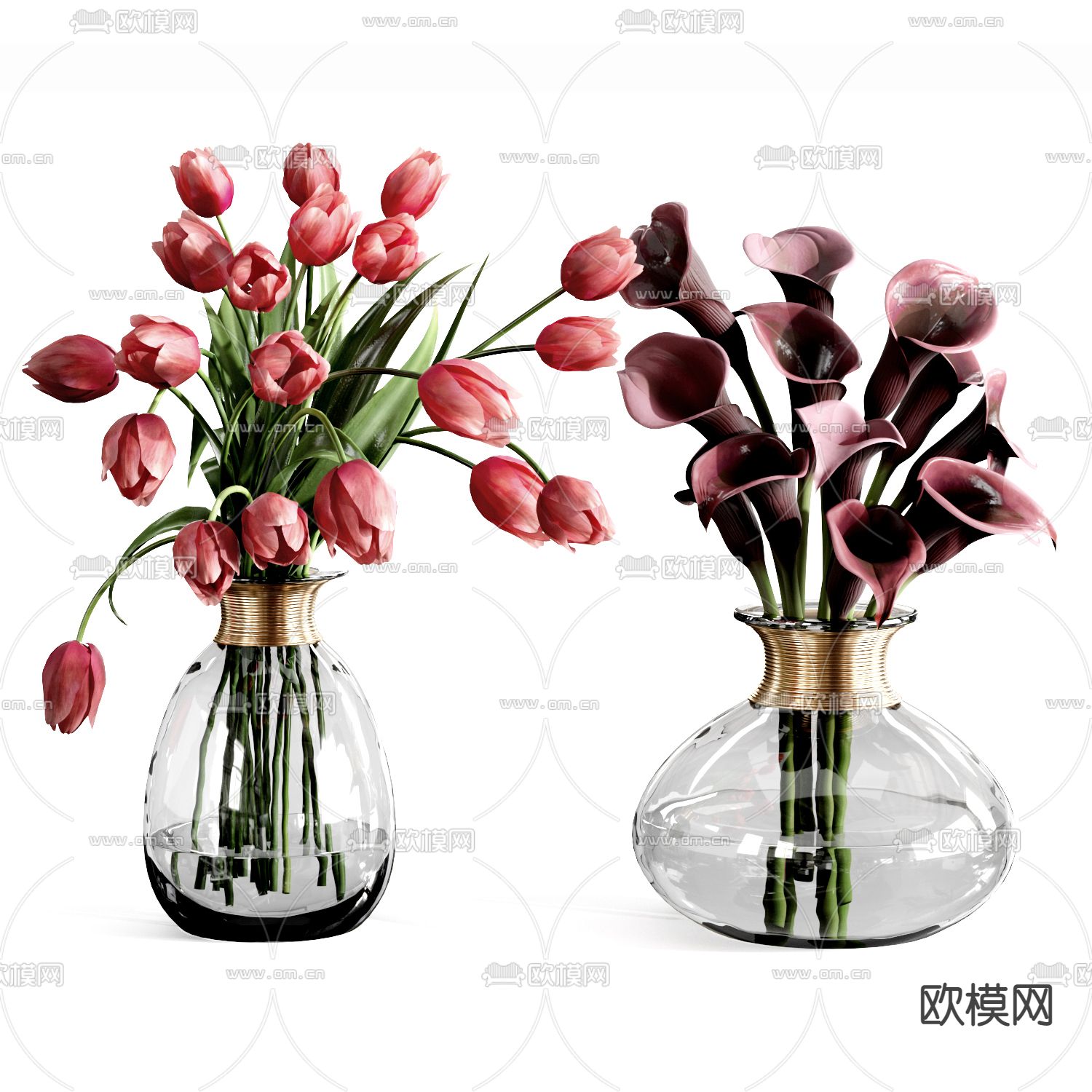 现代花瓶郁金香插花3d模型下载_ID12102925_3dmax免费模型-欧模网